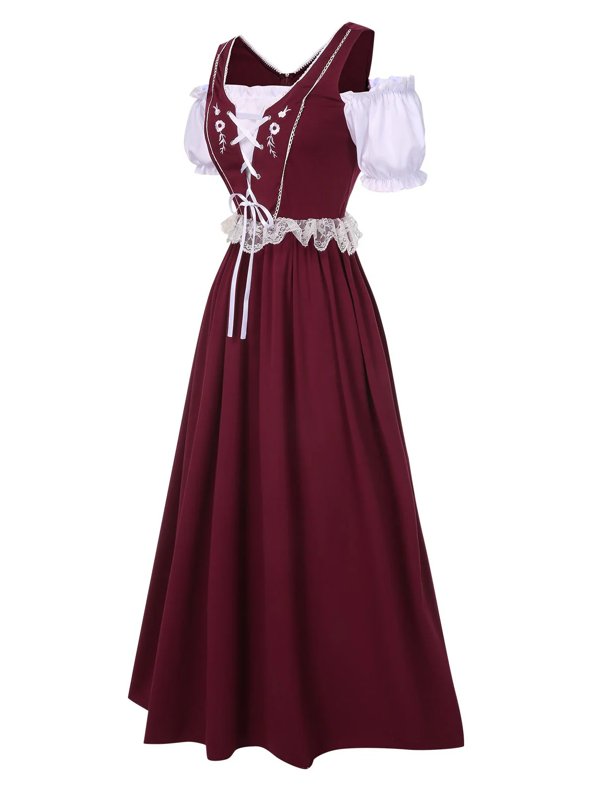 1940s Lace Puff Patchwork Dress & Ribbon - Image 6