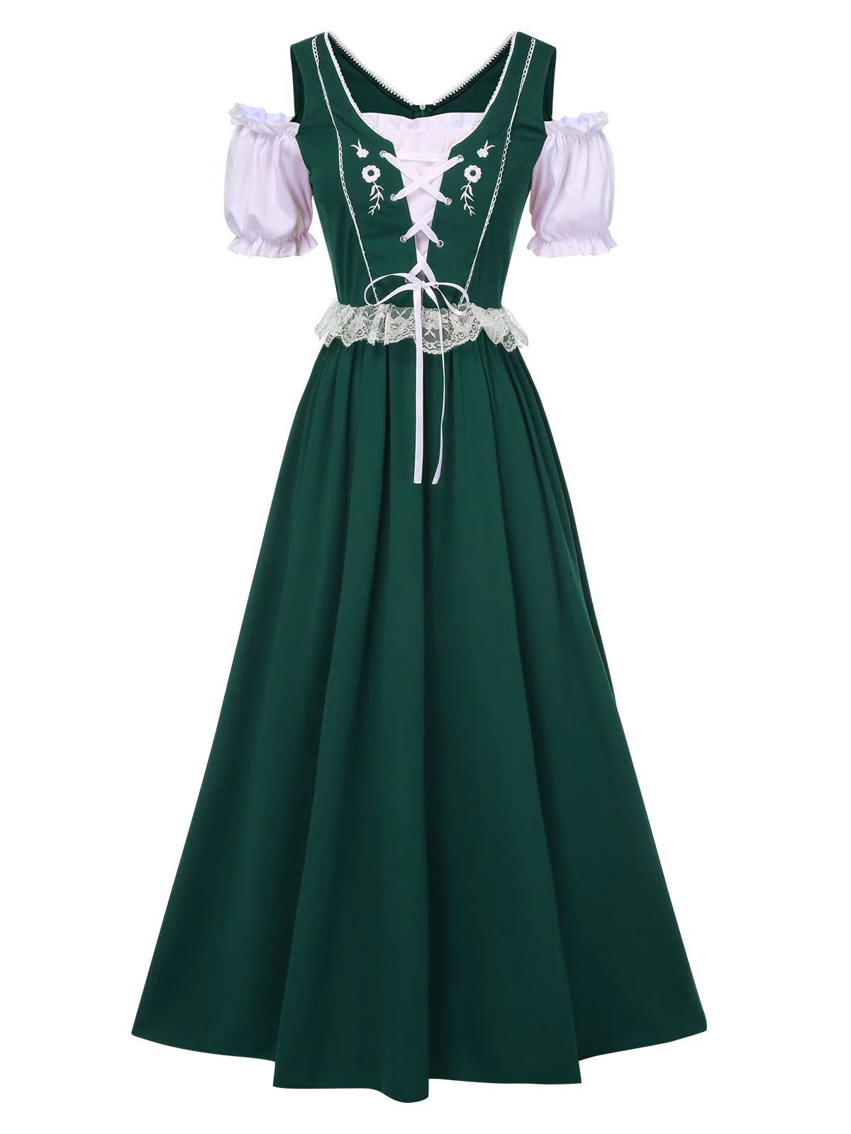 1940s Lace Puff Patchwork Dress & Ribbon - Image 7