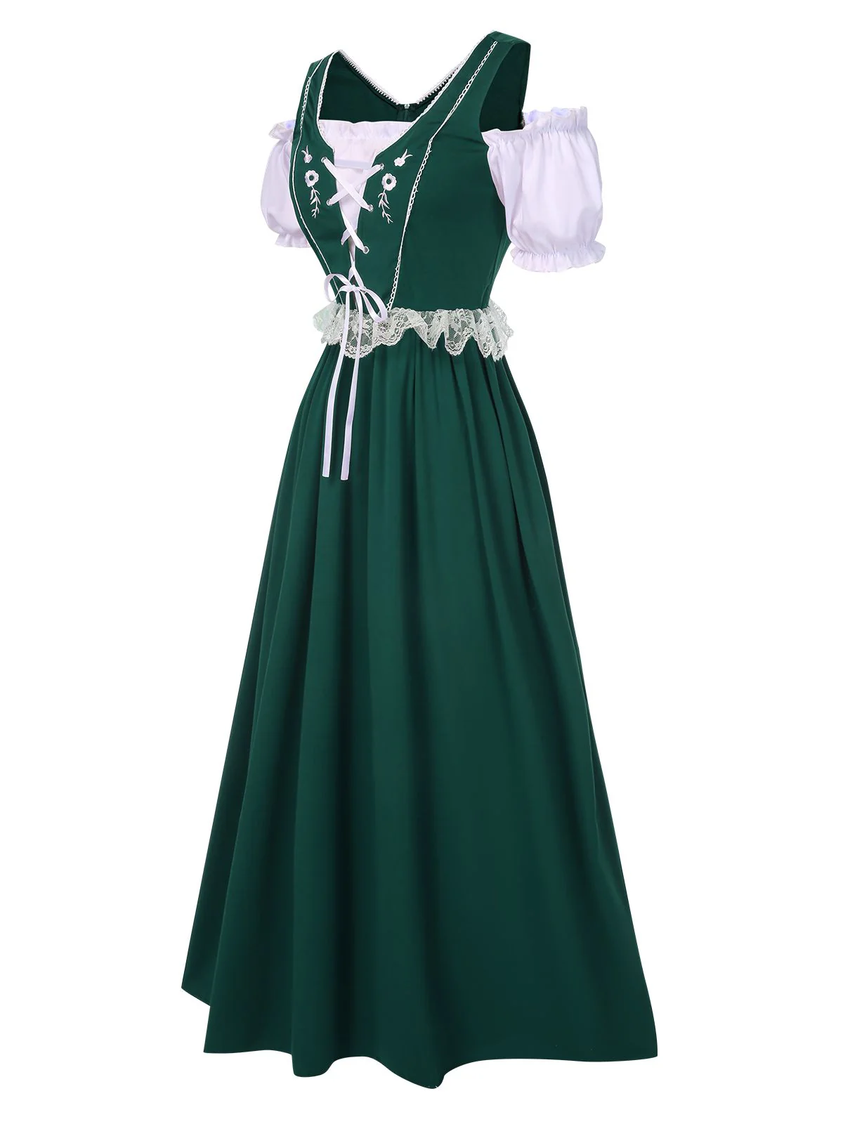 1940s Lace Puff Patchwork Dress & Ribbon - Image 9