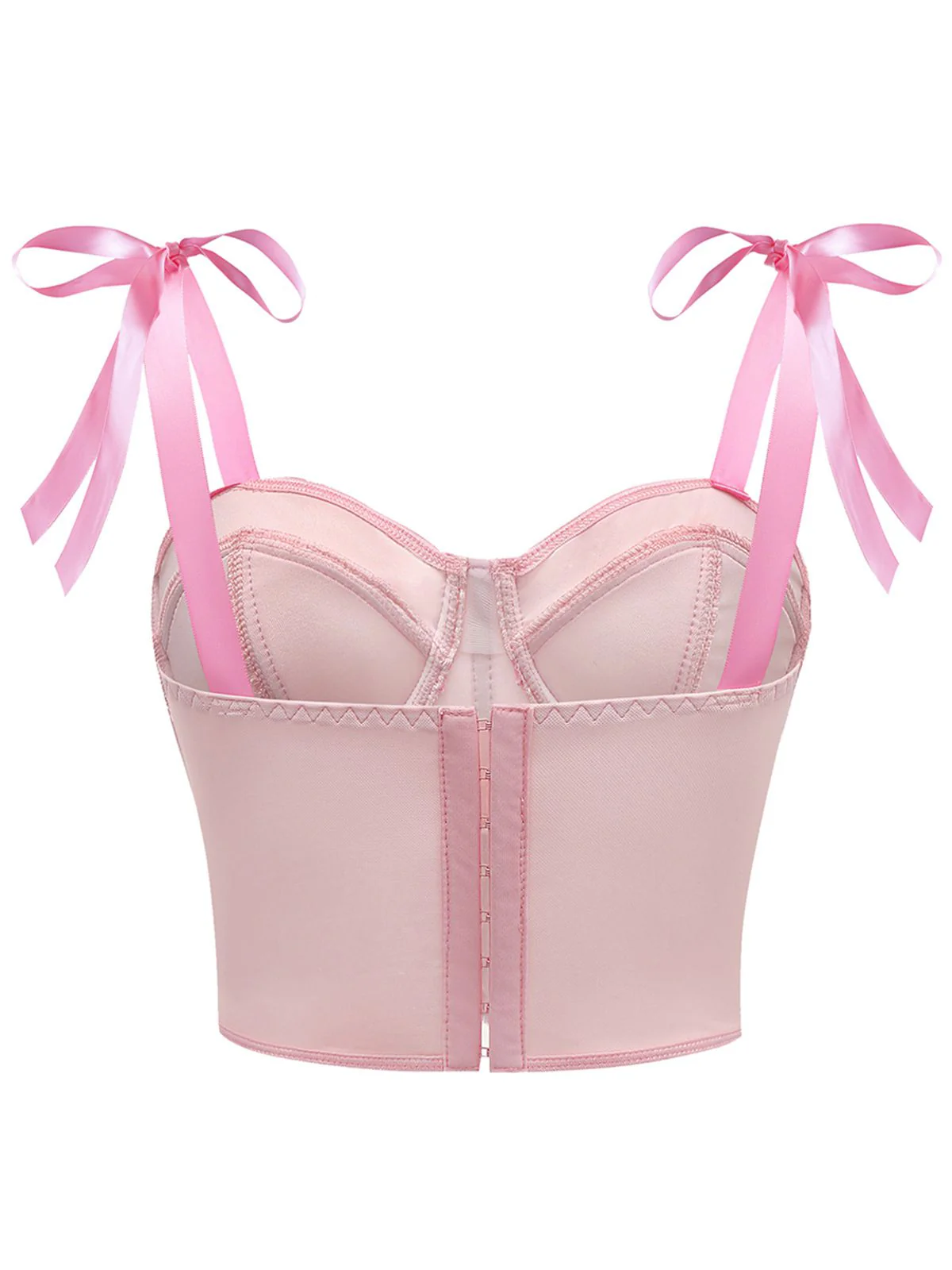 1940s Lace-Up Bow Mesh Corset Crop Camisole - Image 2