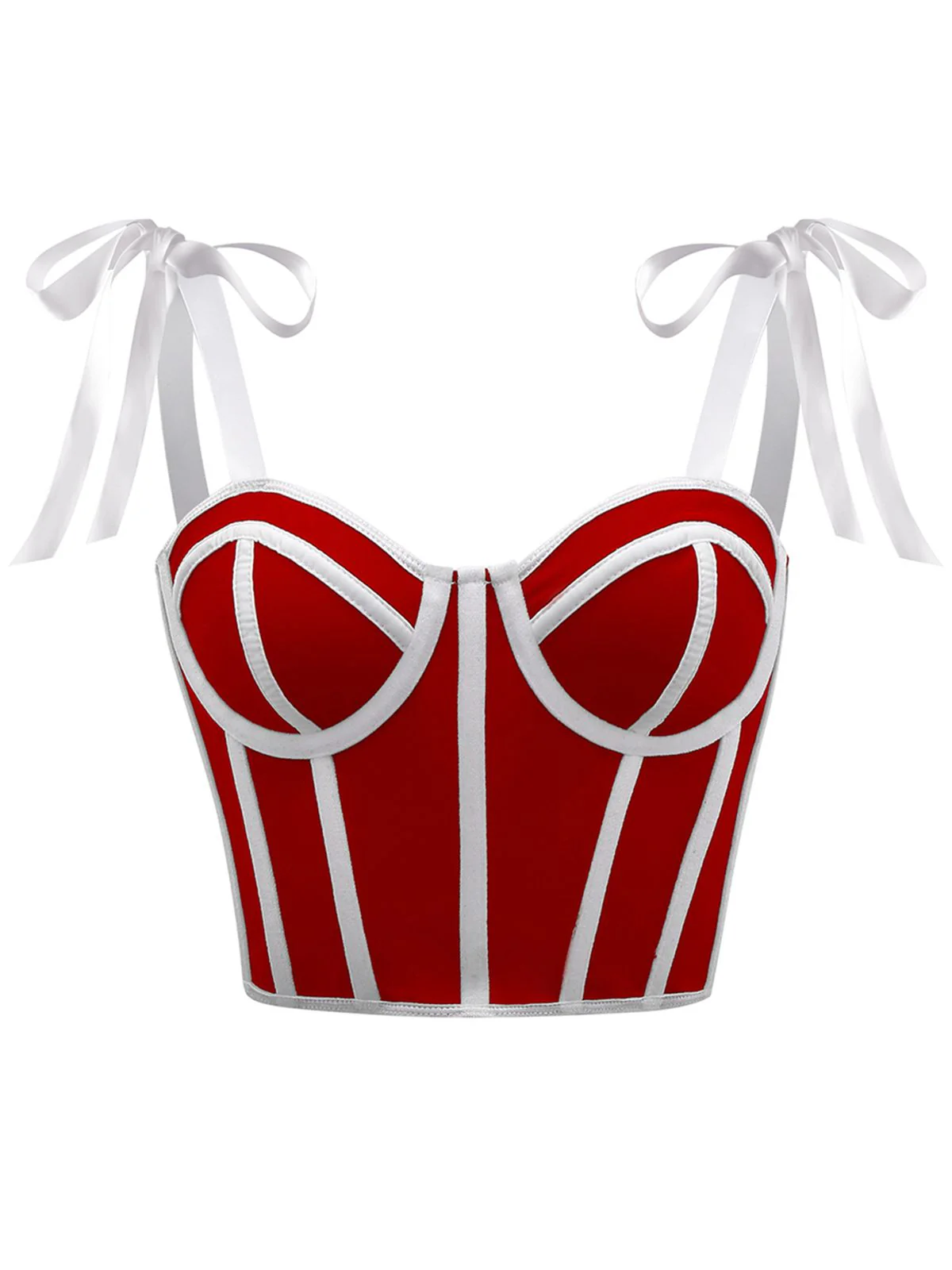 1940s Lace-Up Bow Mesh Corset Crop Camisole - Image 4