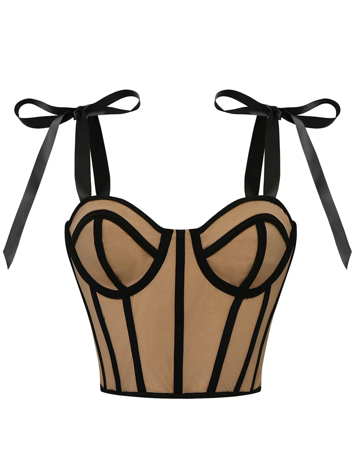 1940s Lace-Up Bow Mesh Corset Crop Camisole - Image 7