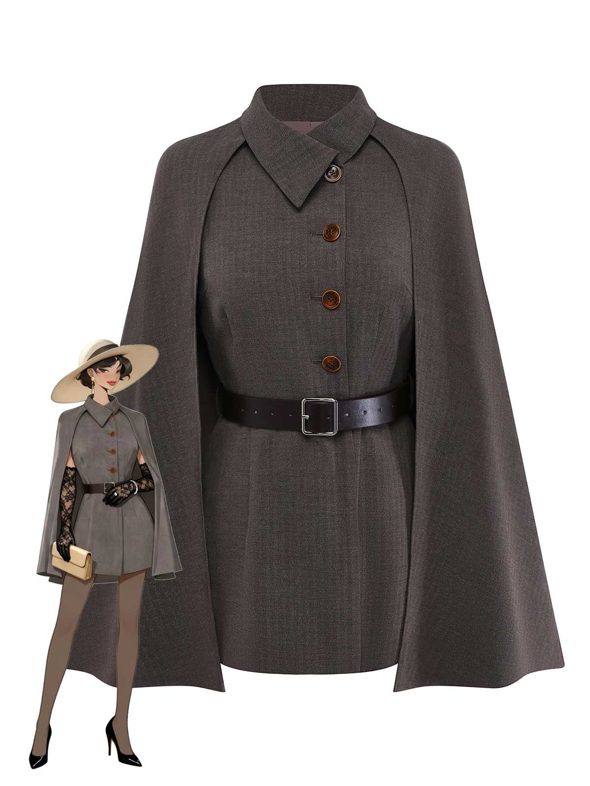 1940s Lapel Belted Jacket With Detachable Cape - Image 4