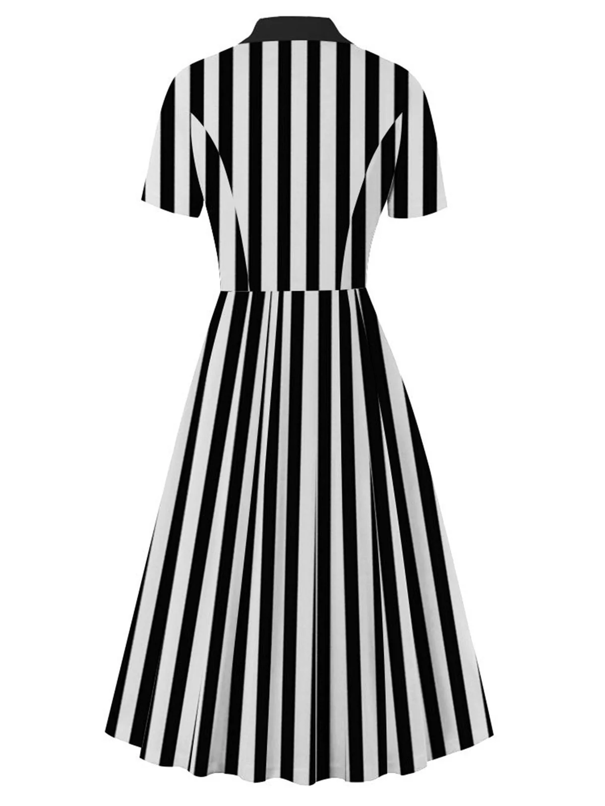 1940s Lapel Double Breasted Black & White Stripes Dress - Image 2