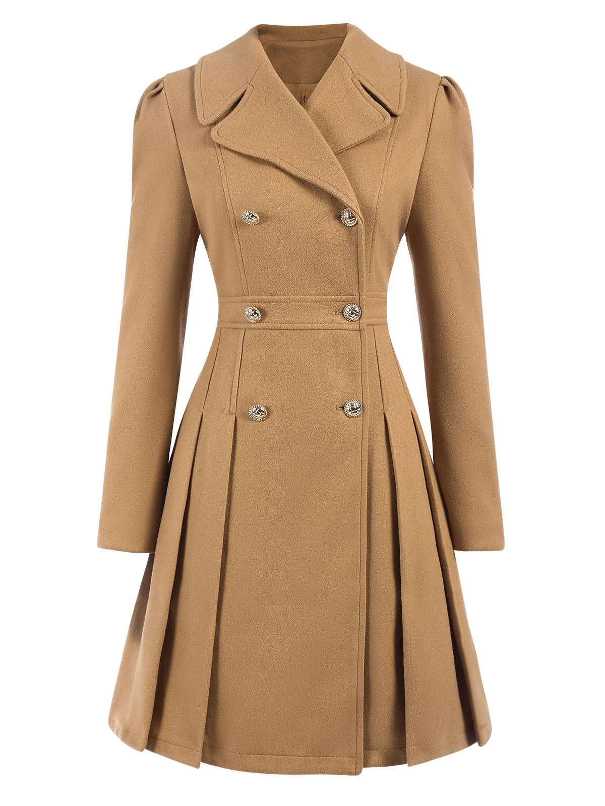 1940s Lapel Double-Breasted Pocket A-Line Coat - Image 2