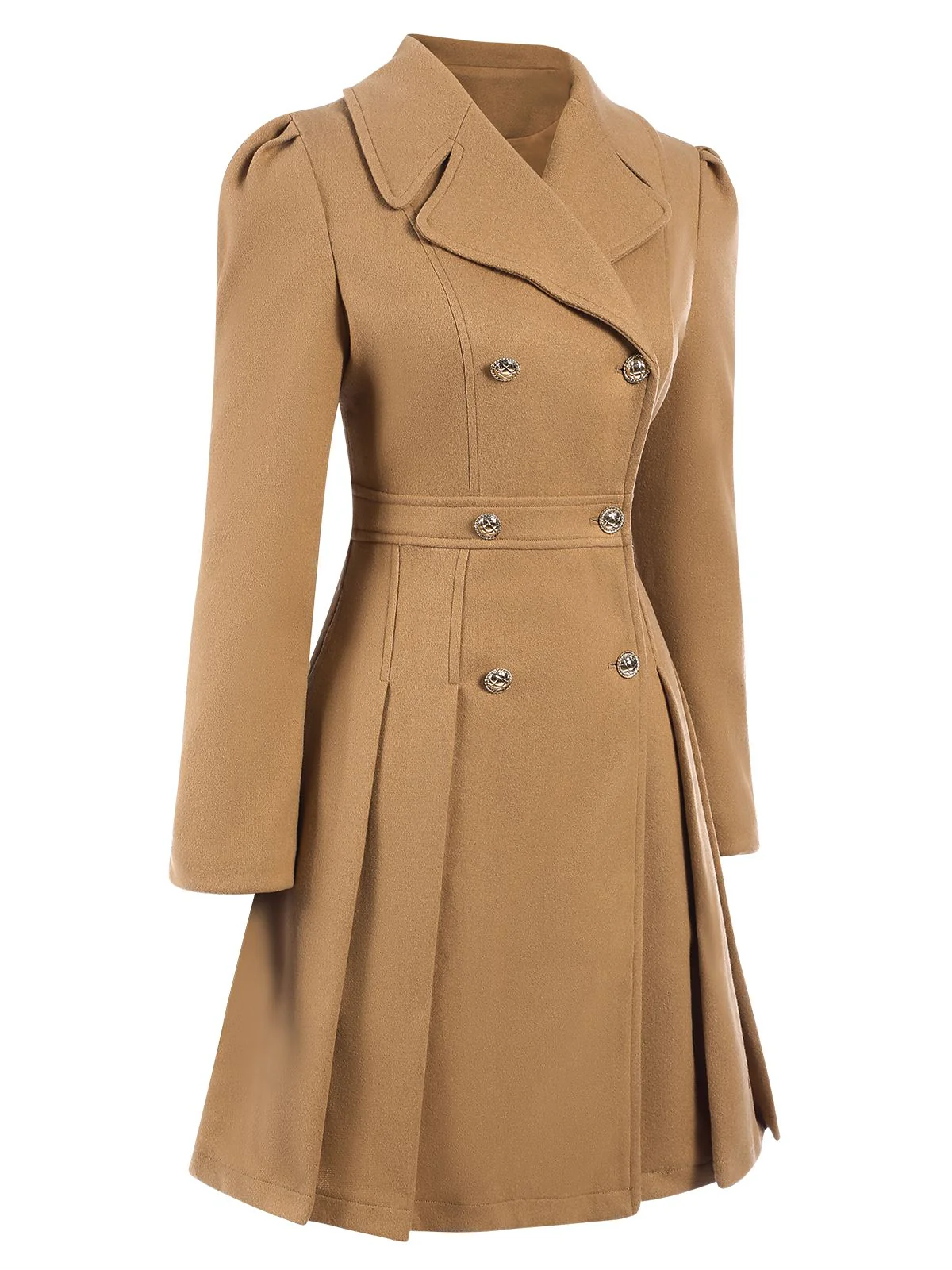 1940s Lapel Double-Breasted Pocket A-Line Coat - Image 3