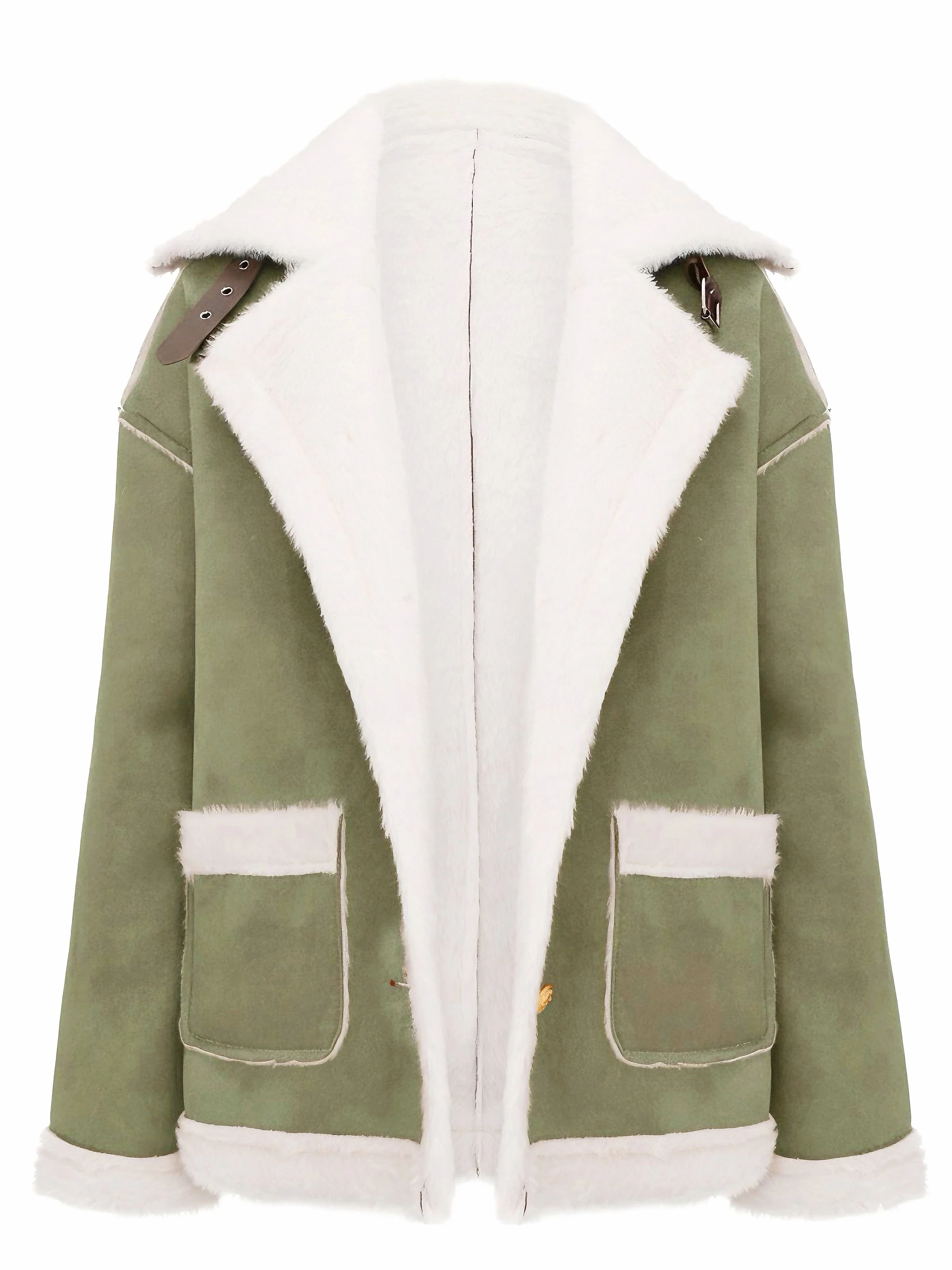 1940s Lapel Plush Buckle Pocketed Jacket - Image 9