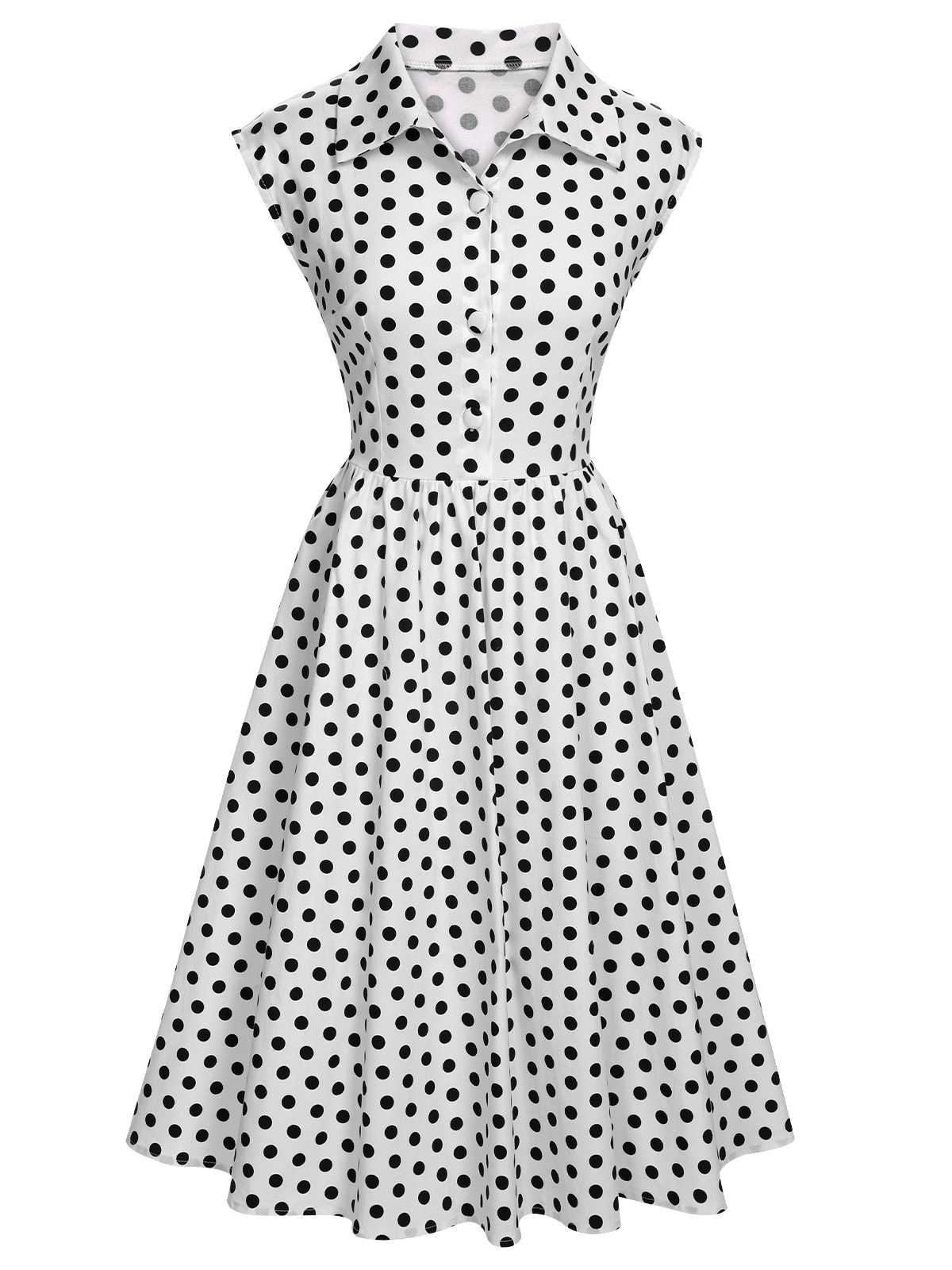 [Pre-Sale] 1940s Lapel Polka Dots Sleeveless Dress - Image 4