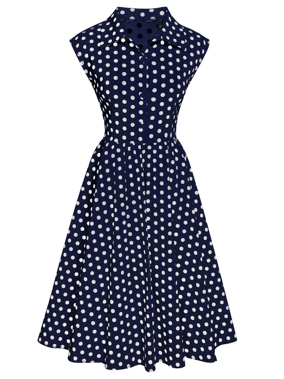 1940s Lapel Polka Dots Sleeveless Dress - Image 2