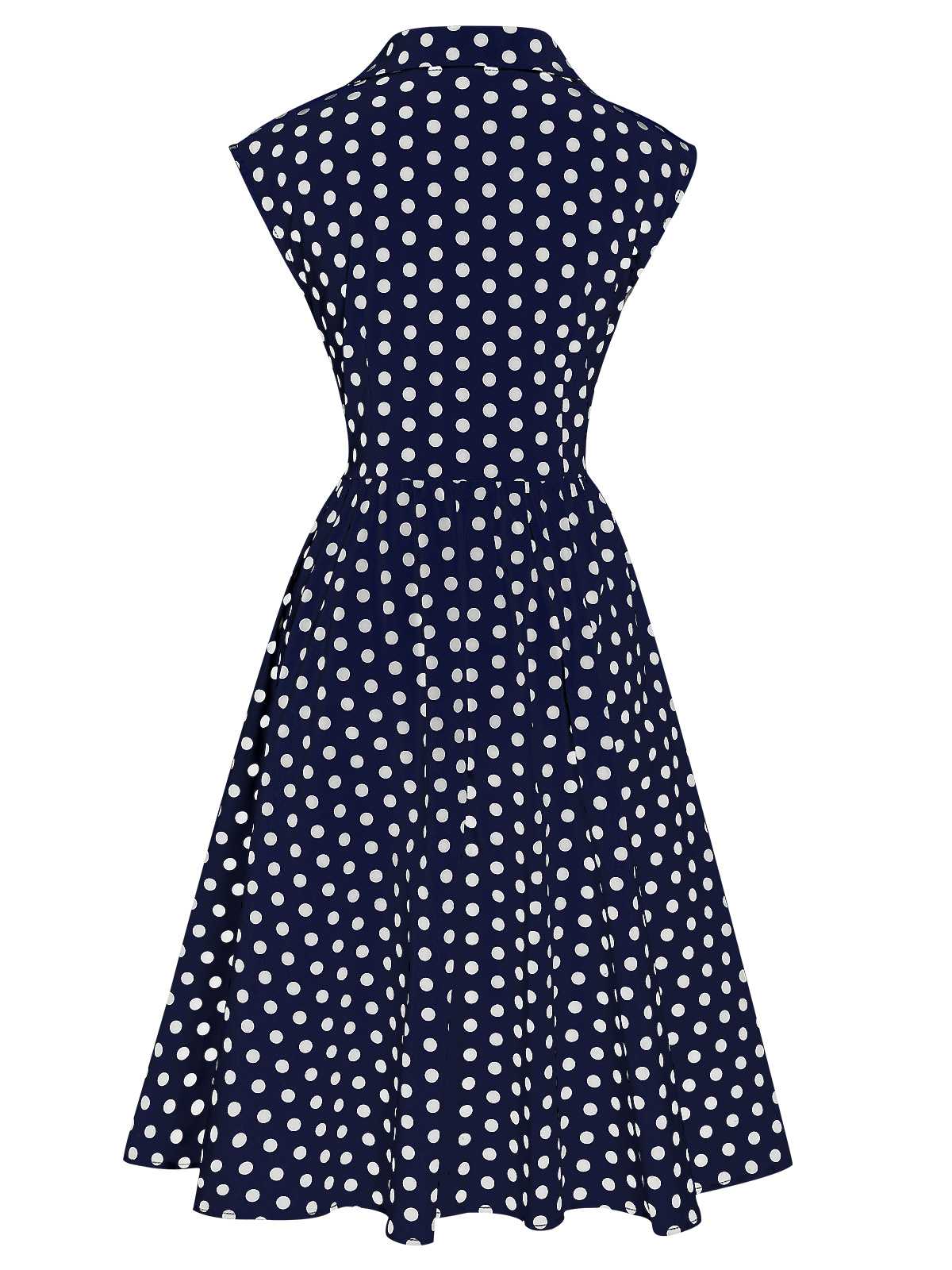 [Pre-Sale] 1940s Lapel Polka Dots Sleeveless Dress - Image 2