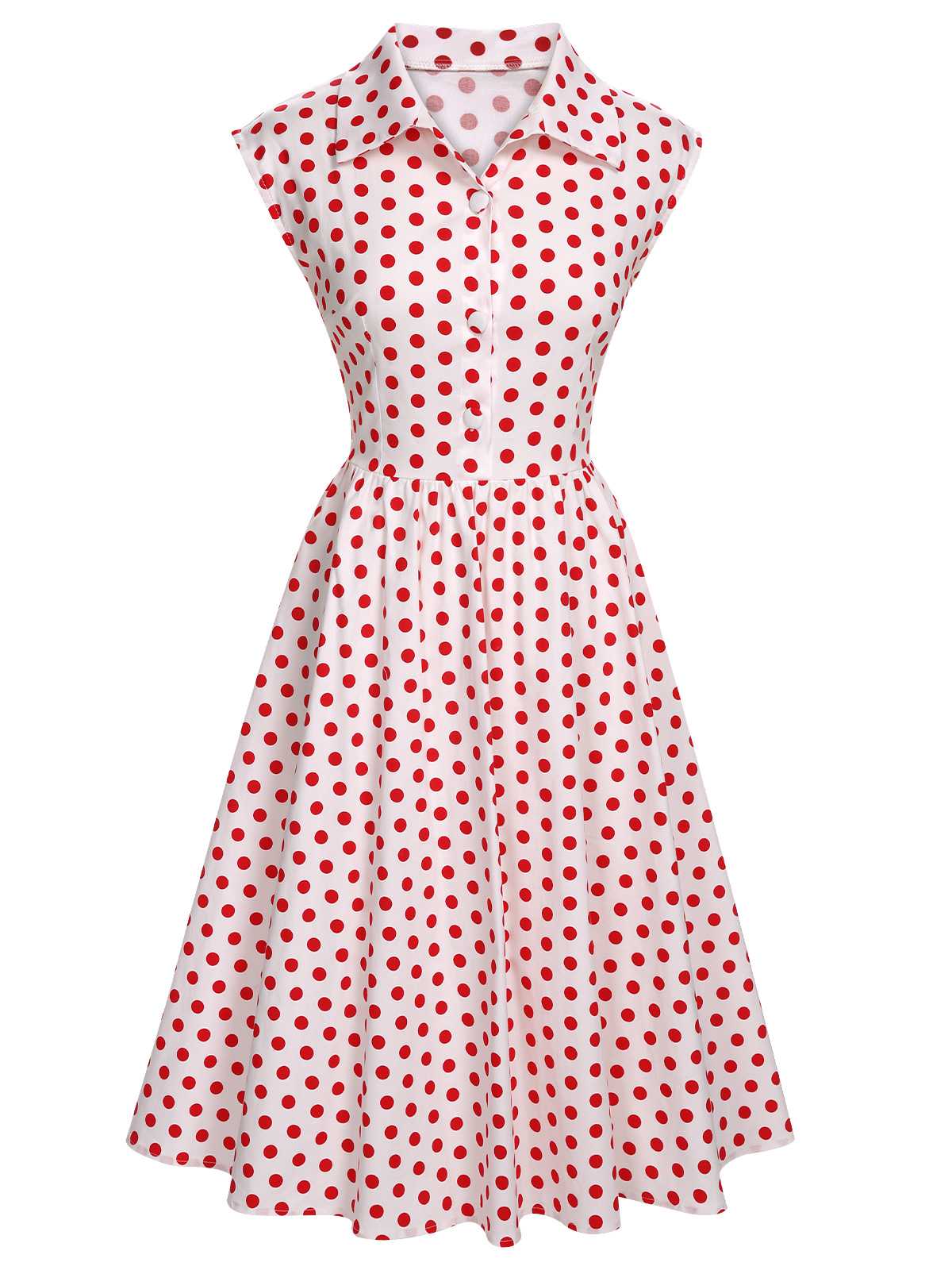 [Pre-Sale] 1940s Lapel Polka Dots Sleeveless Dress - Image 3