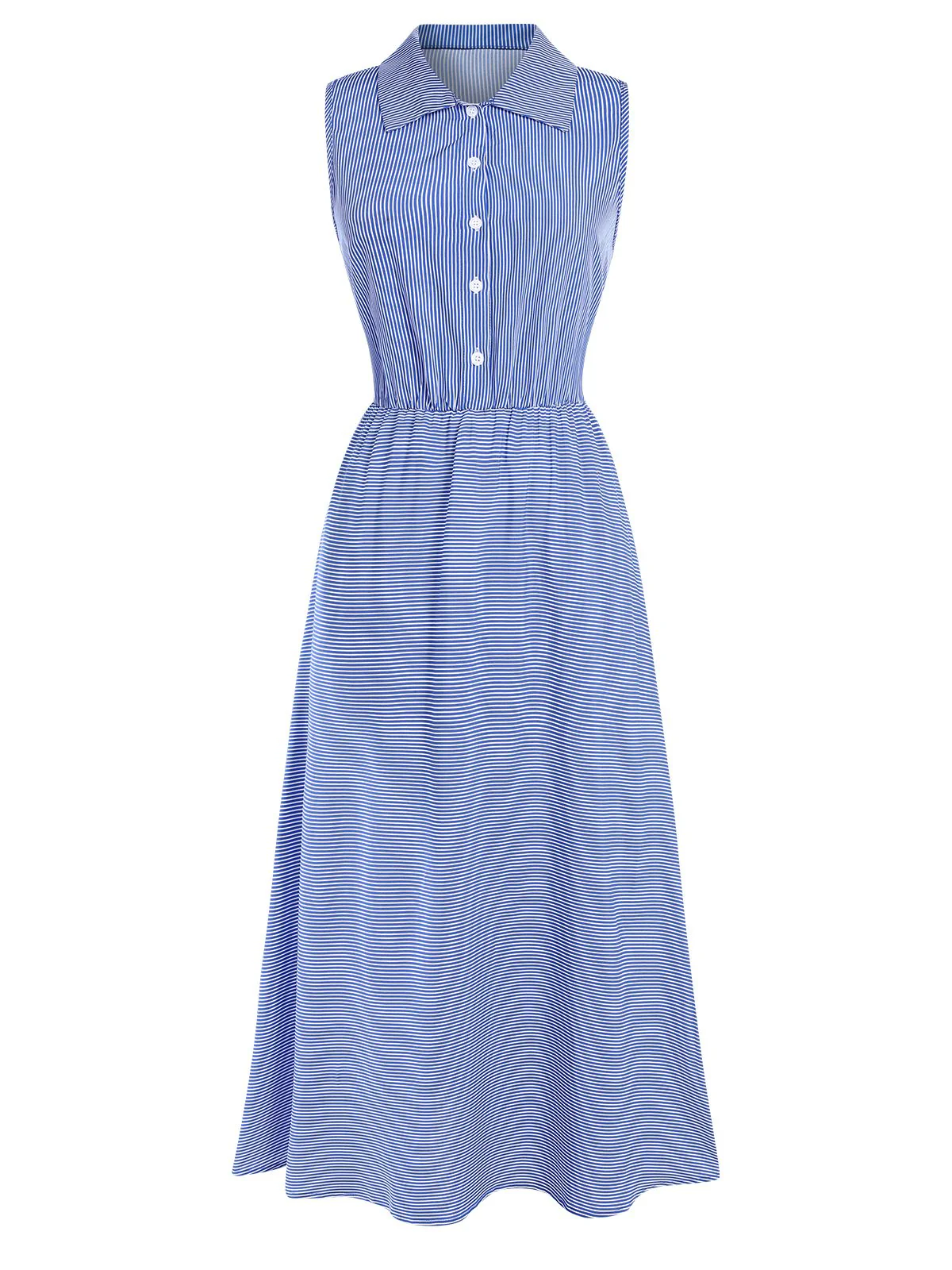 1940s Lapel Stripes Sleeveless Dress - Image 5