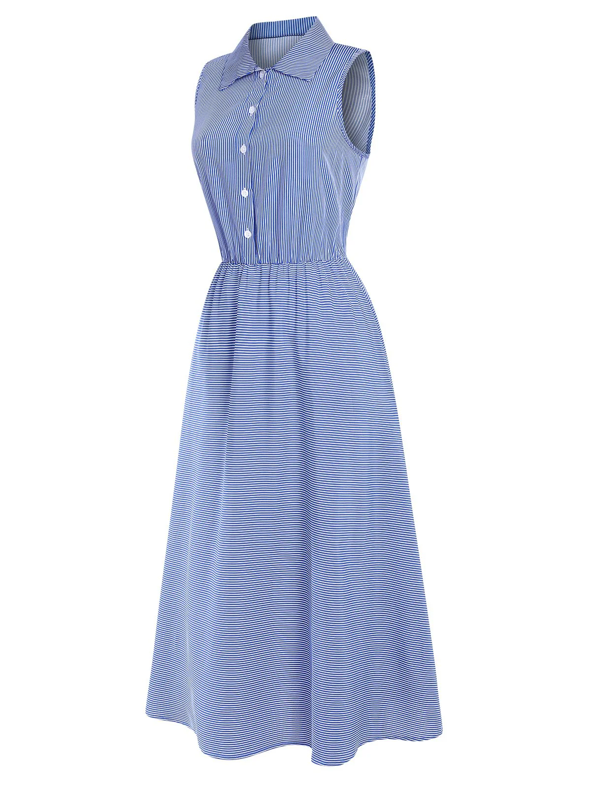 1940s Lapel Stripes Sleeveless Dress - Image 7