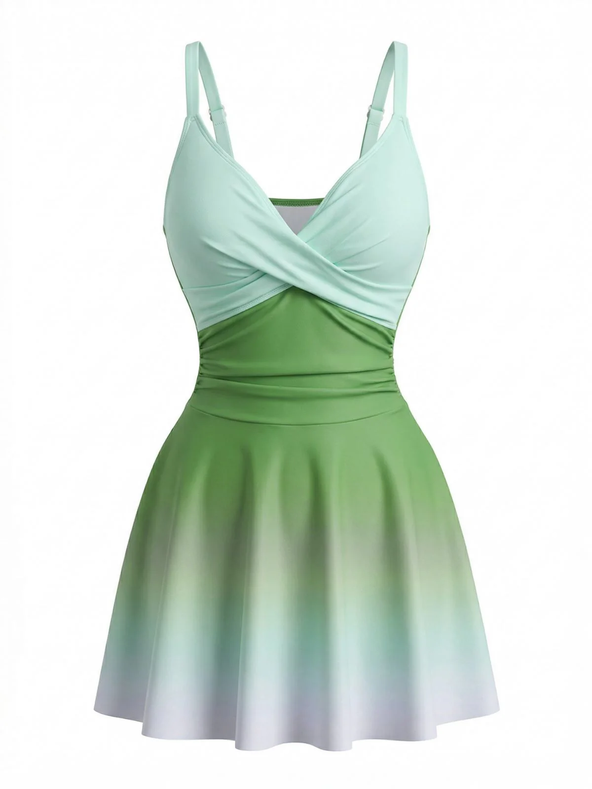 1940s Mirrored Ombre Front Twist One-Piece Swim Dress - Image 2