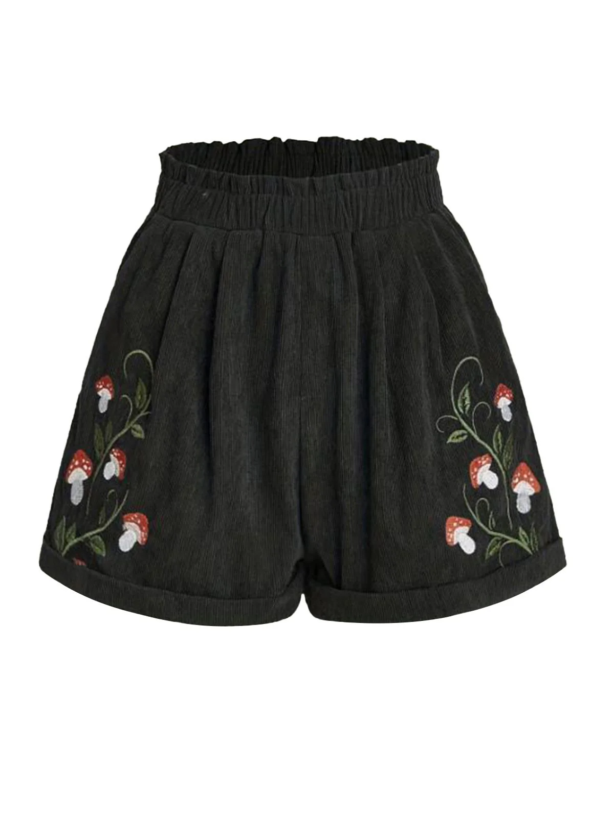 1940s Mushroom Embroidered Corduroy Shorts - Image 4