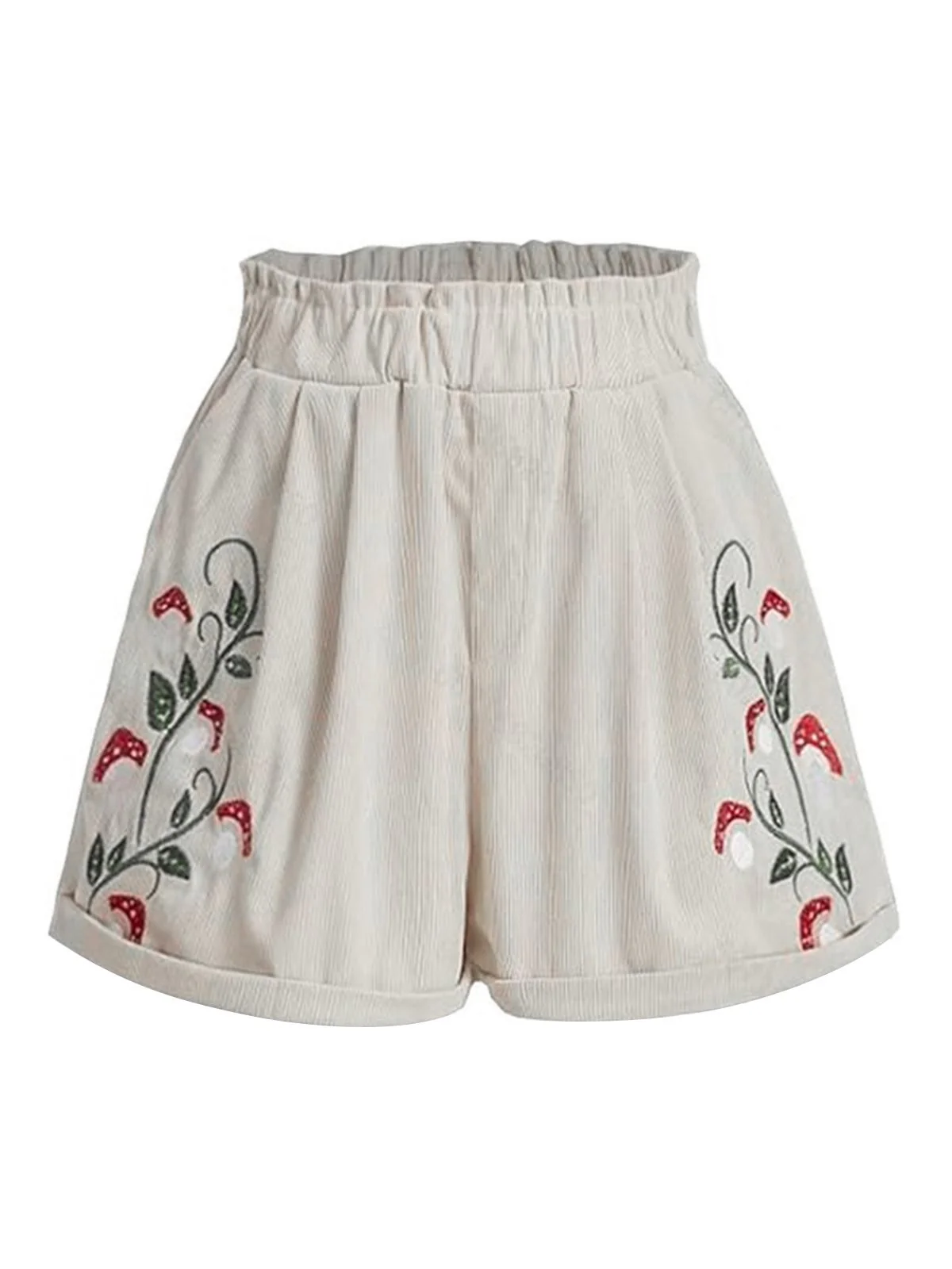 1940s Mushroom Embroidered Corduroy Shorts - Image 5