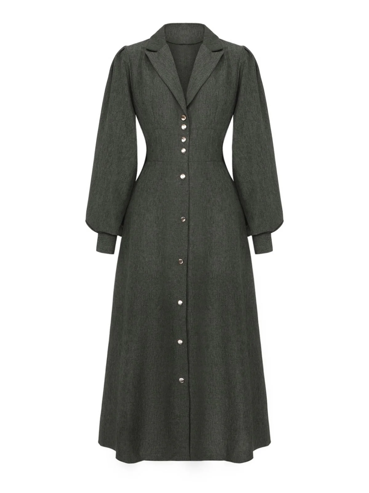 1940s Notched Collar Lantern Sleeve Button Dress - Image 2