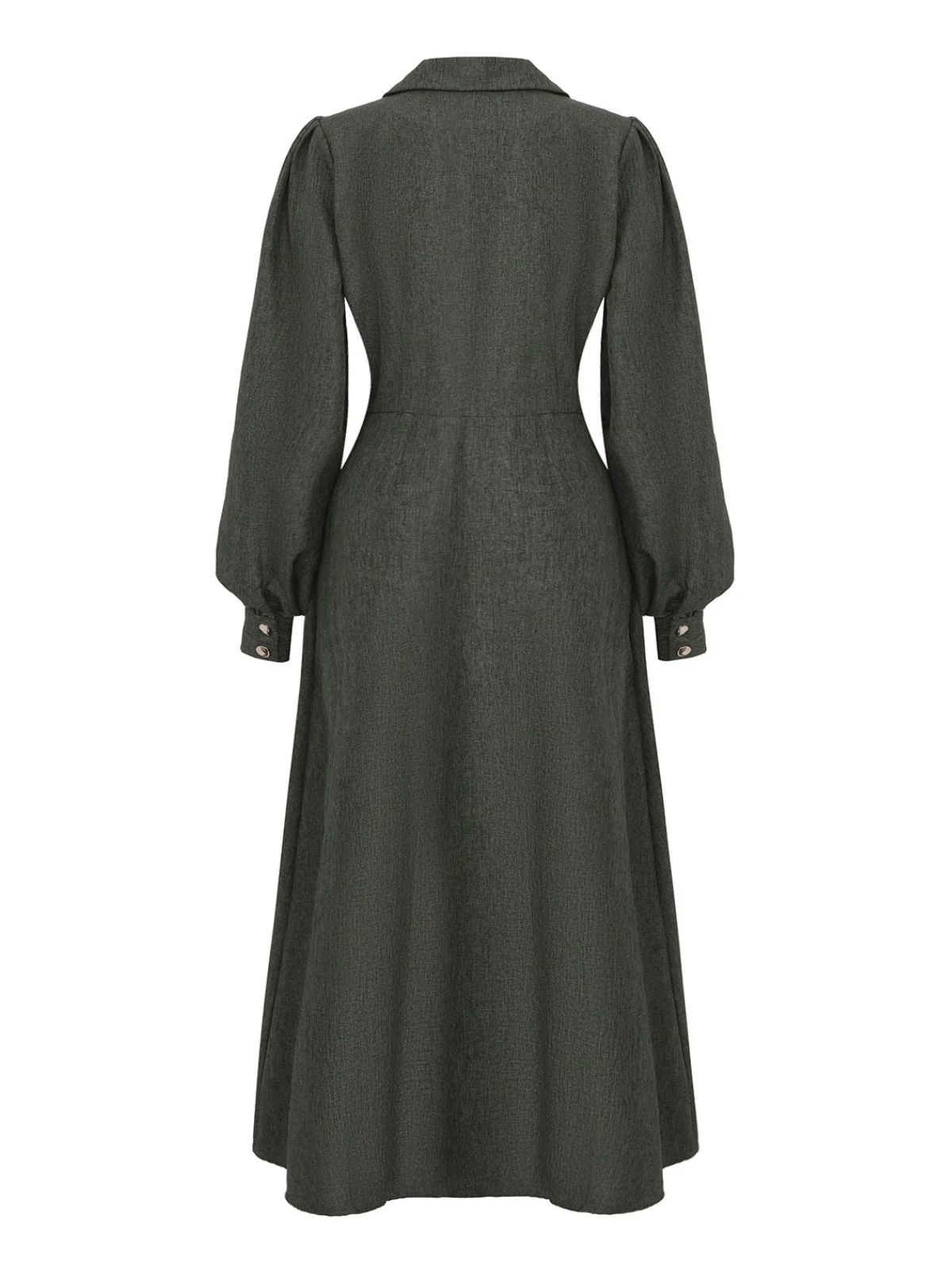1940s Notched Collar Lantern Sleeve Button Dress - Image 3