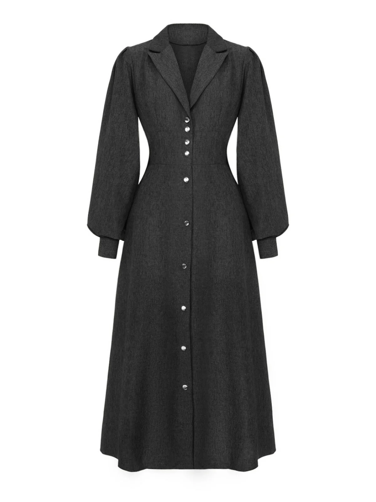 1940s Notched Collar Lantern Sleeve Button Dress - Image 9