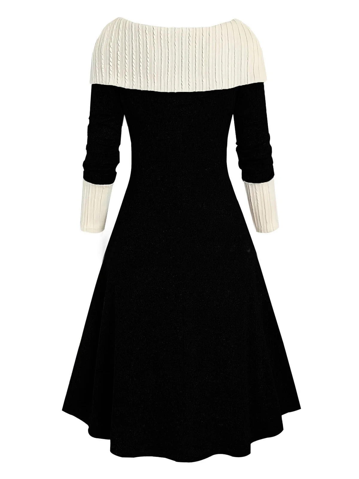1940s Lace-Up Colorblock Off-Shoulder Dress - Image 5