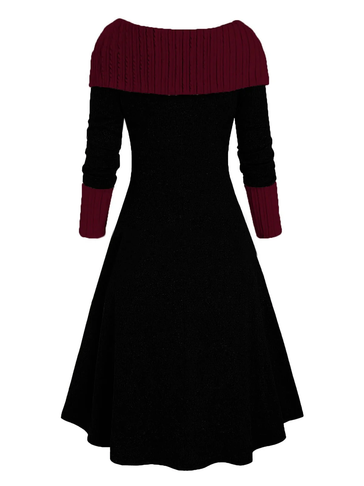 1940s Lace-Up Colorblock Off-Shoulder Dress - Image 7