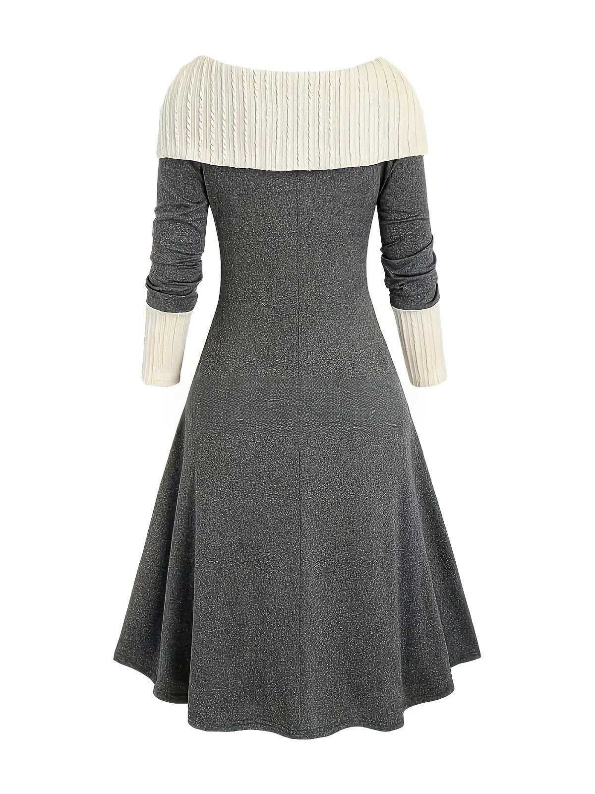 1940s Lace-Up Colorblock Off-Shoulder Dress - Image 9