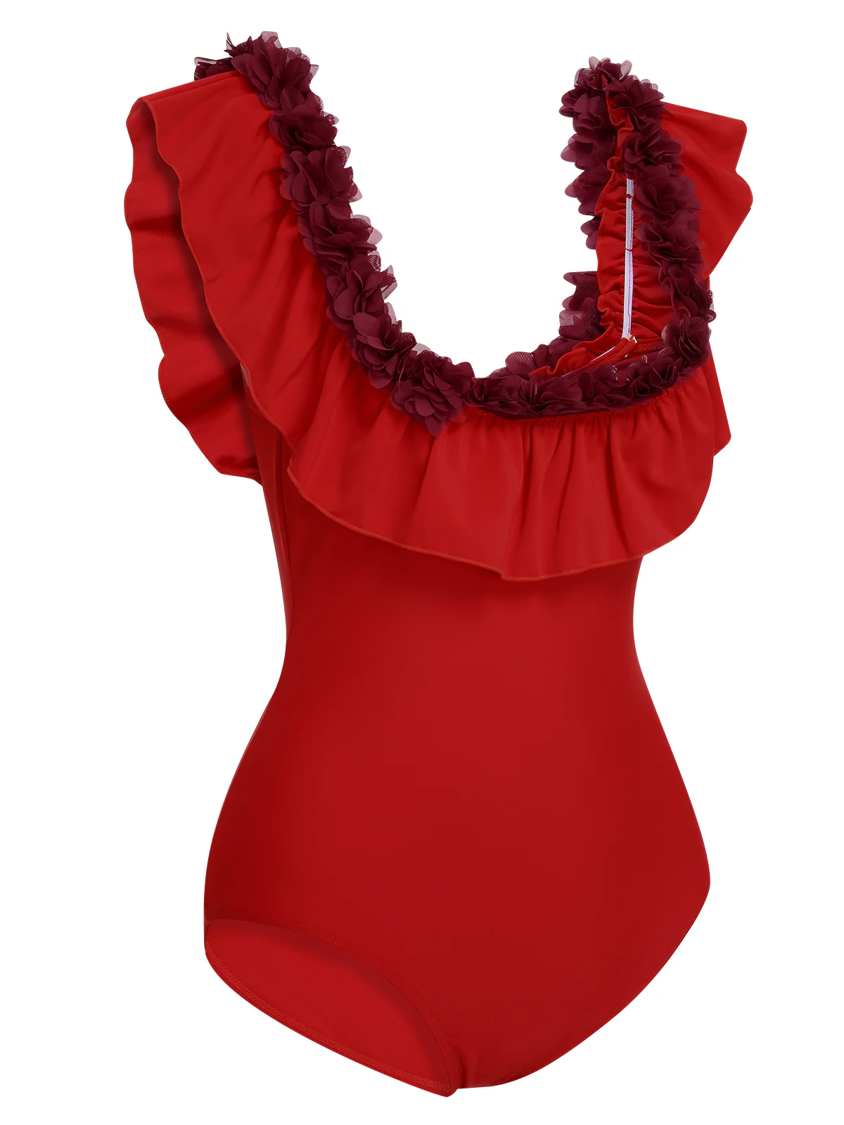 1940s Solid Petal Patchwork One Shoulder Swimsuit - Image 10