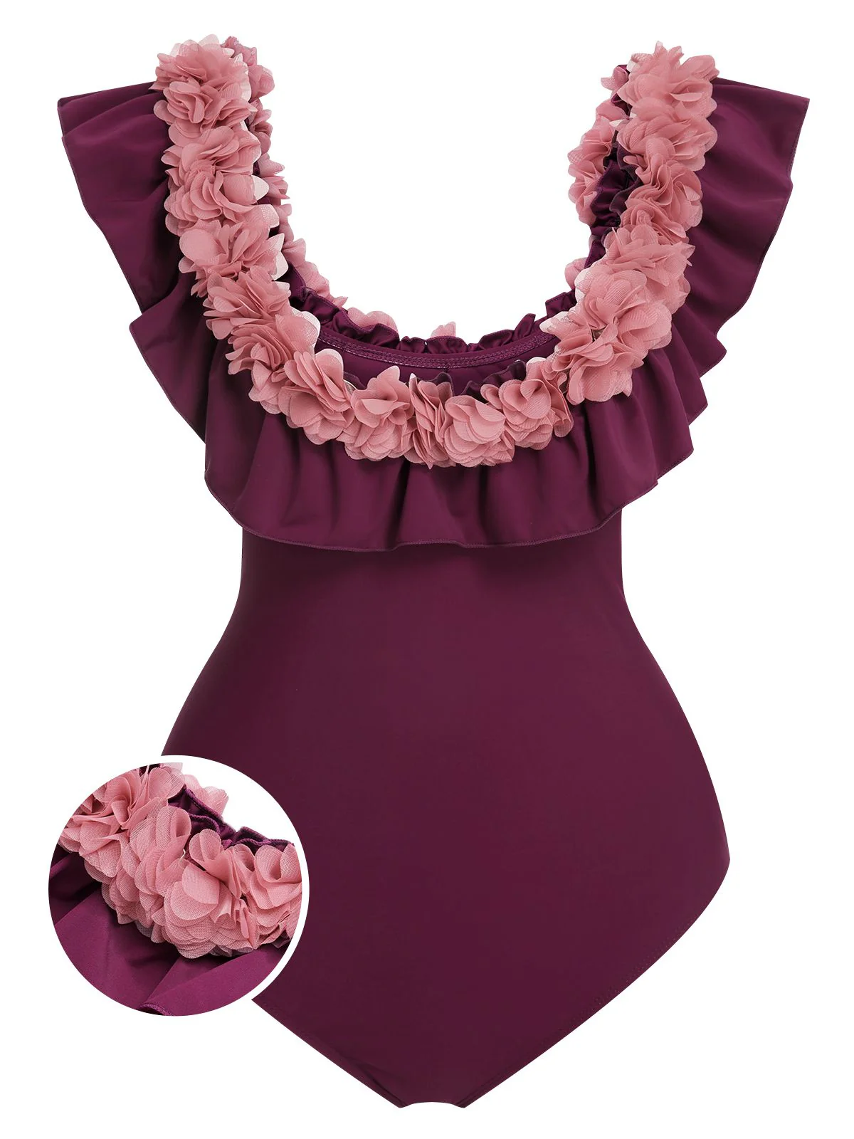 1940s Solid Petal Patchwork One Shoulder Swimsuit - Image 2