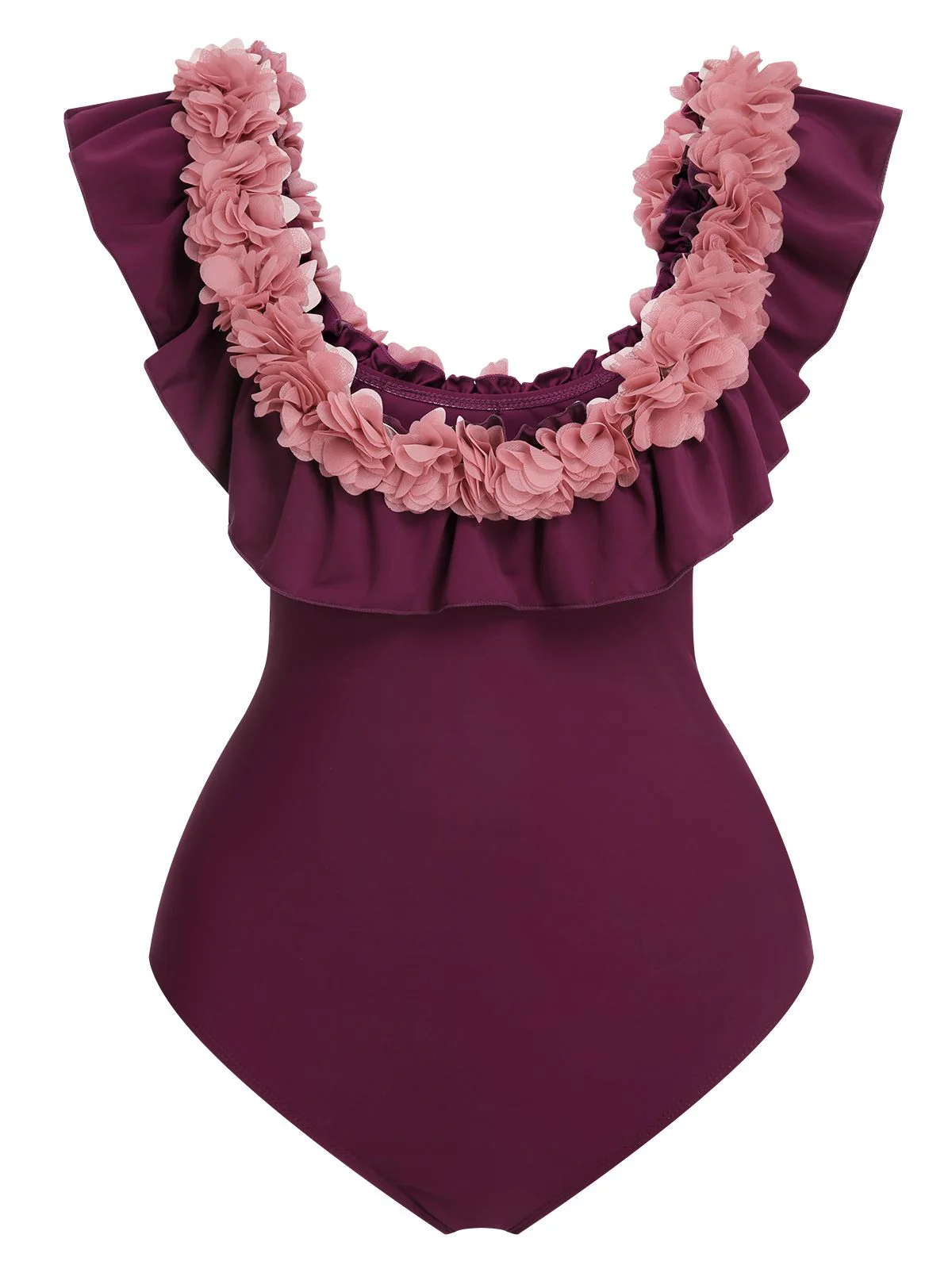 1940s Solid Petal Patchwork One Shoulder Swimsuit - Image 3