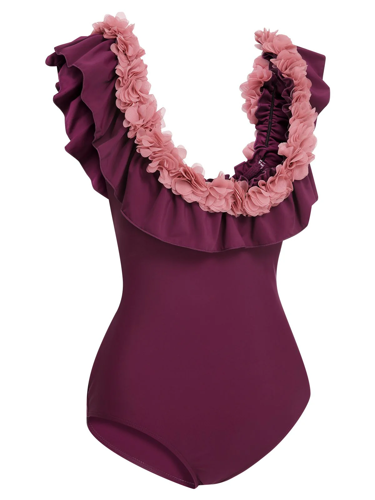 1940s Solid Petal Patchwork One Shoulder Swimsuit - Image 4