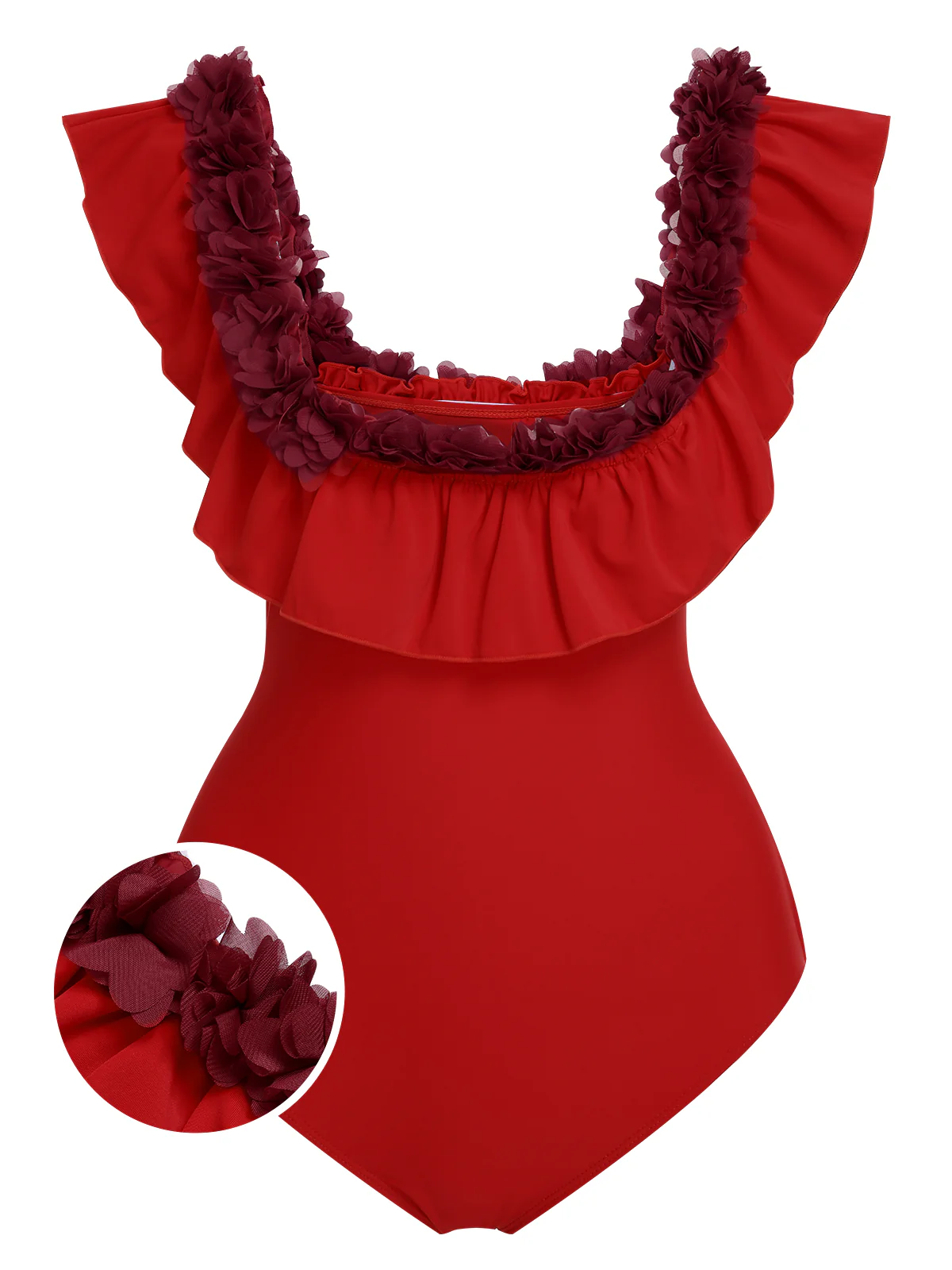 1940s Solid Petal Patchwork One Shoulder Swimsuit - Image 7
