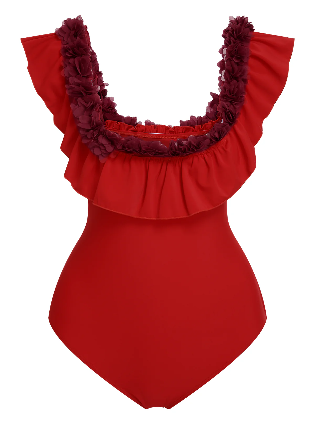 1940s Solid Petal Patchwork One Shoulder Swimsuit - Image 8