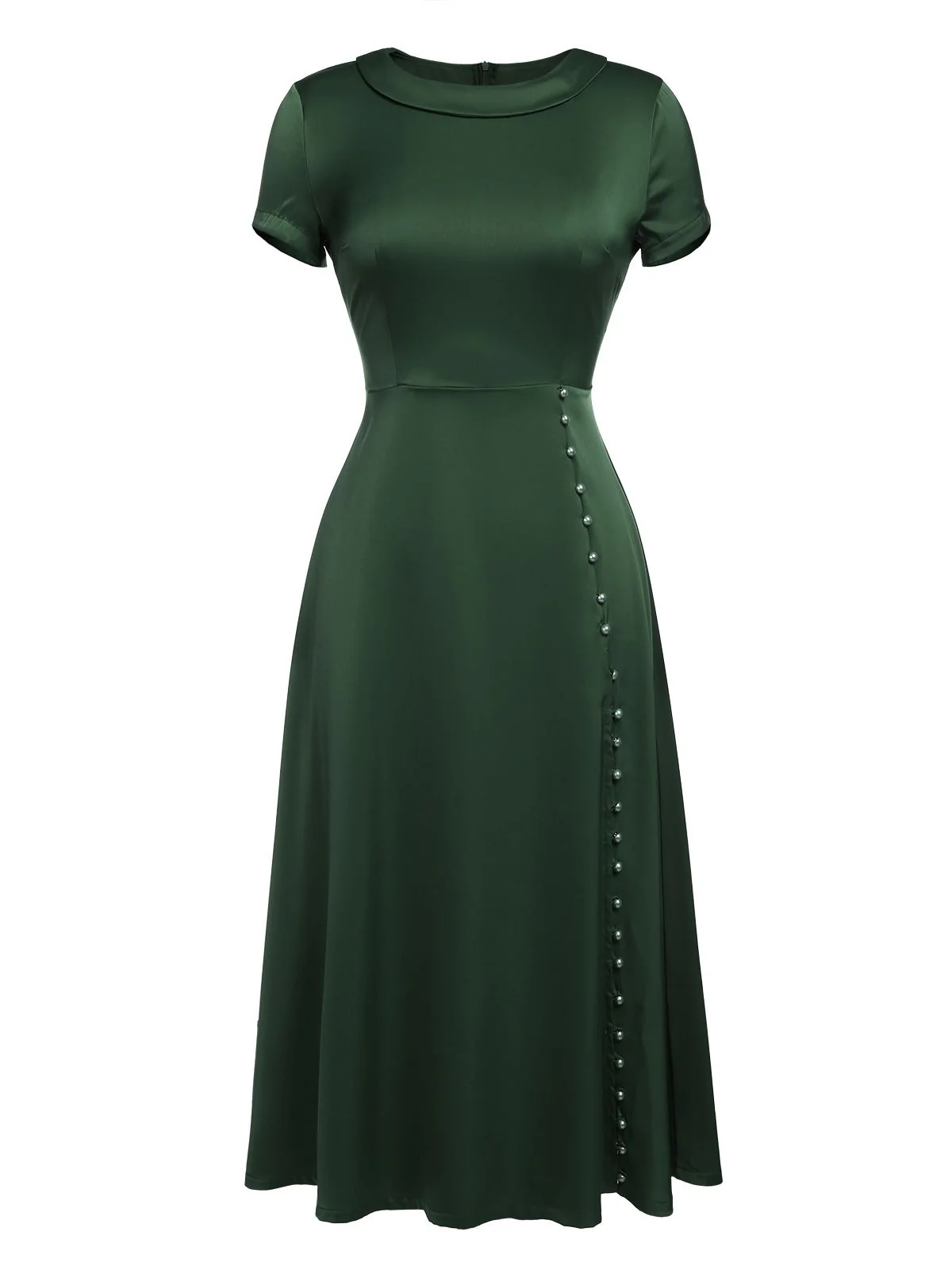 1940s Pearl Buttons Solid Darlene Dress - Image 2