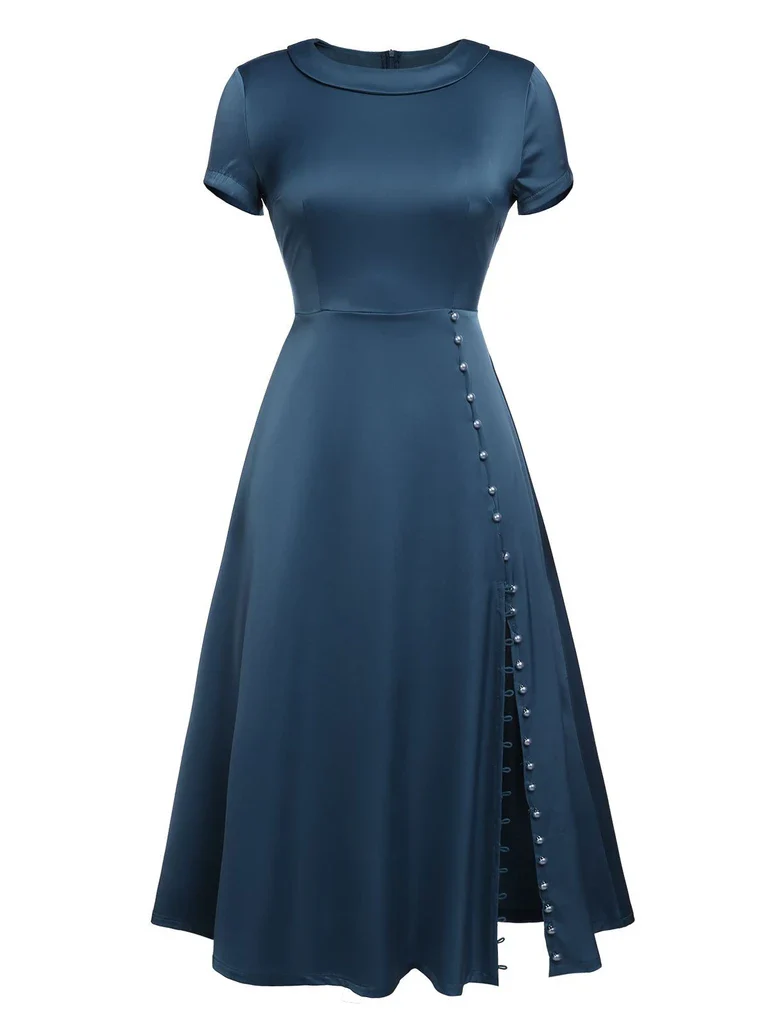 1940s Pearl Buttons Solid Darlene Dress - Image 4