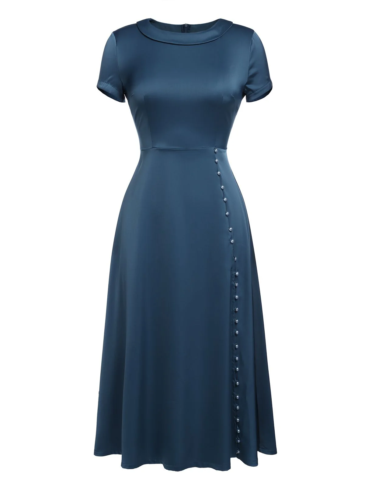 1940s Pearl Buttons Solid Darlene Dress - Image 5