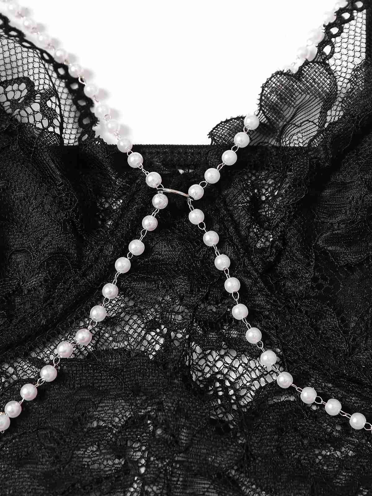 1940s Pearl Chain Floral Lace Crop Camisole - Image 3