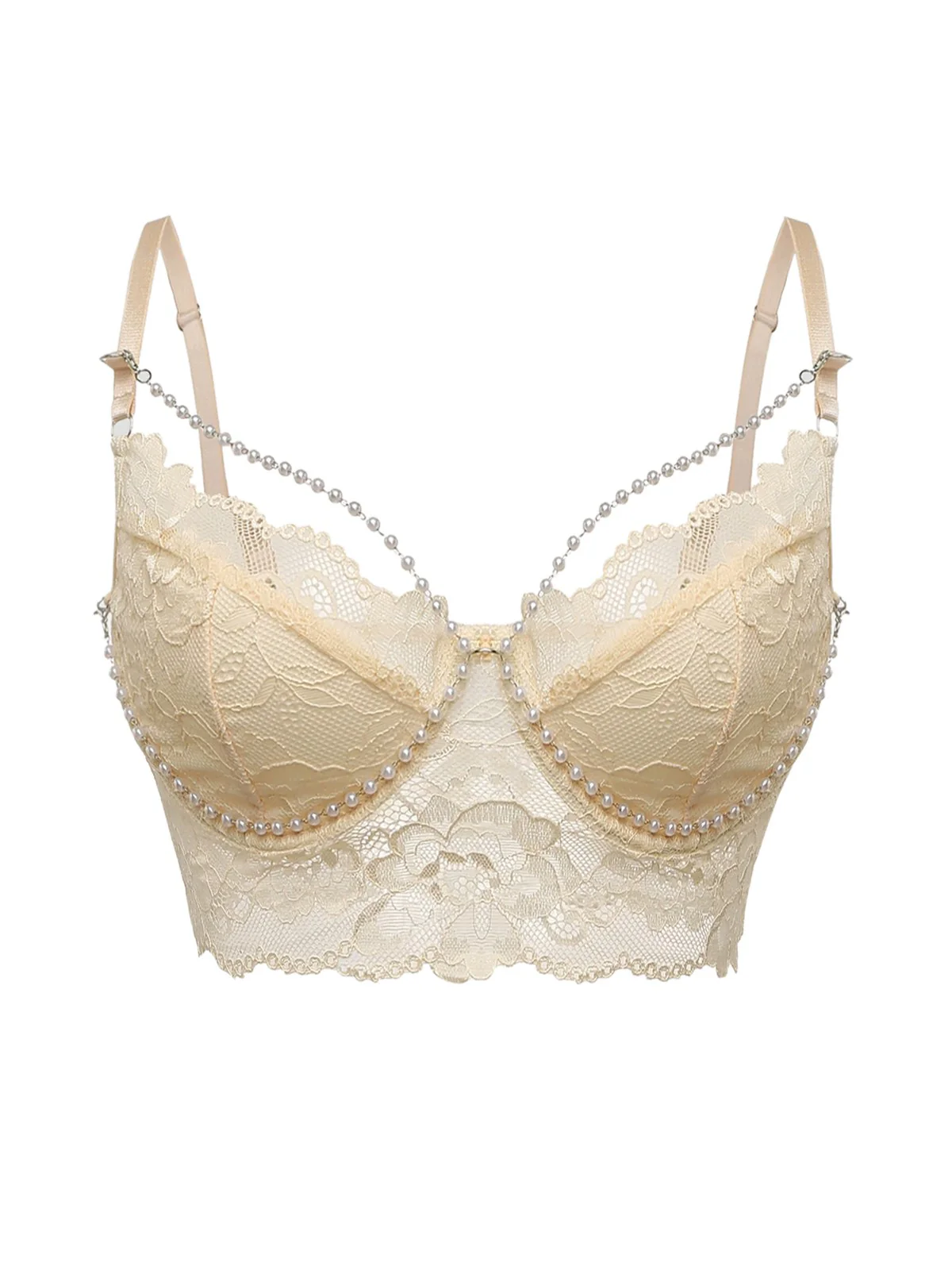 1940s Pearl Chain Floral Lace Crop Camisole - Image 4