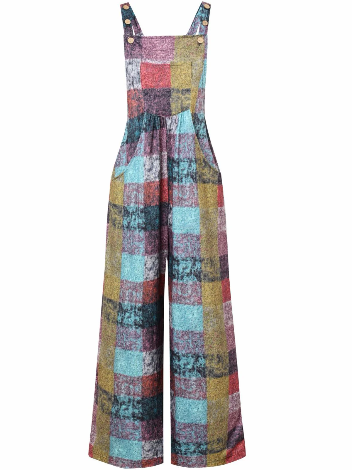 1940s Plaid Pockets Wide Legs Jumpsuit - Image 2