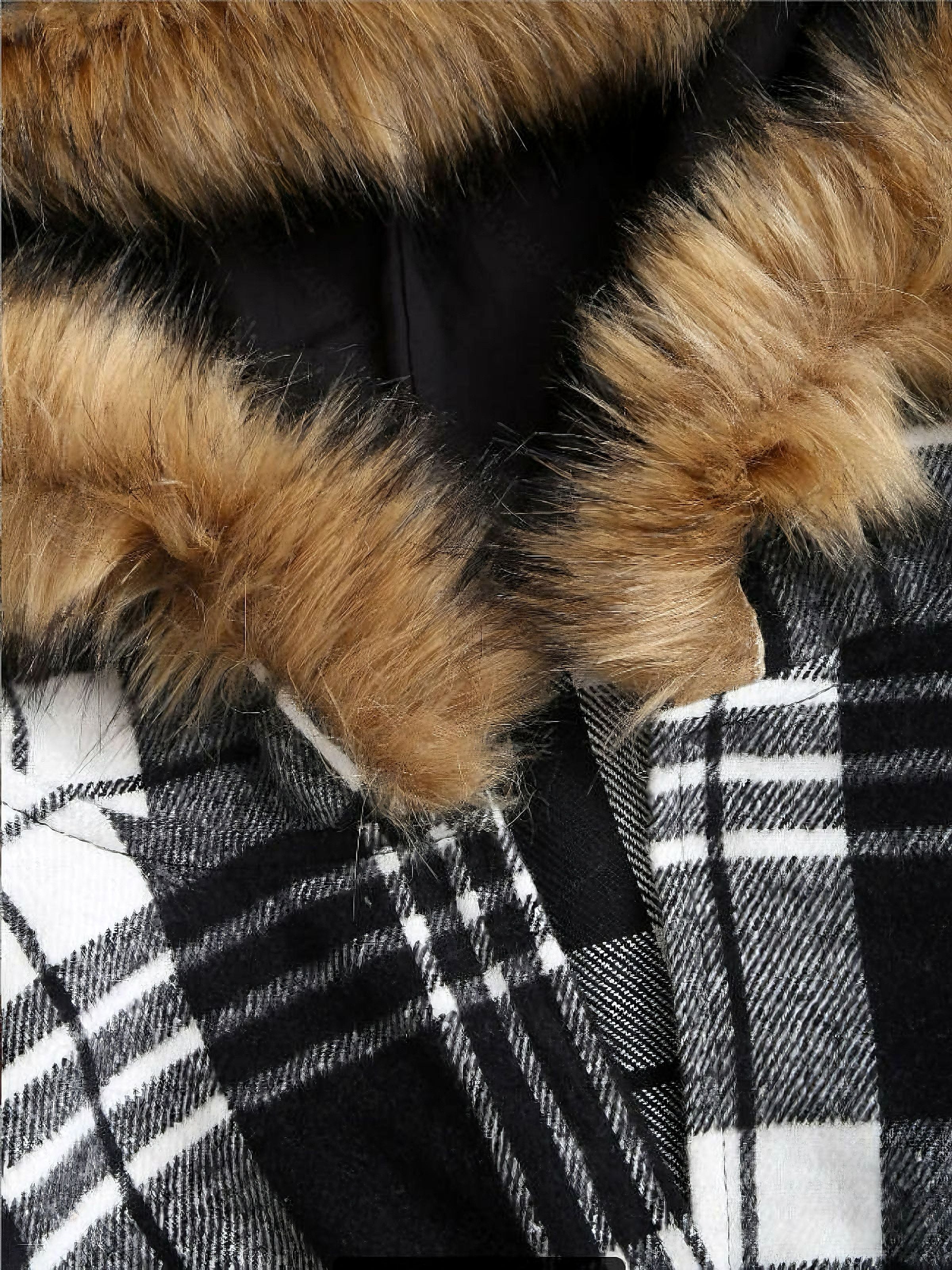 1940s Plaid Toggle Faux Fur Trim Hooded Coat - Image 5
