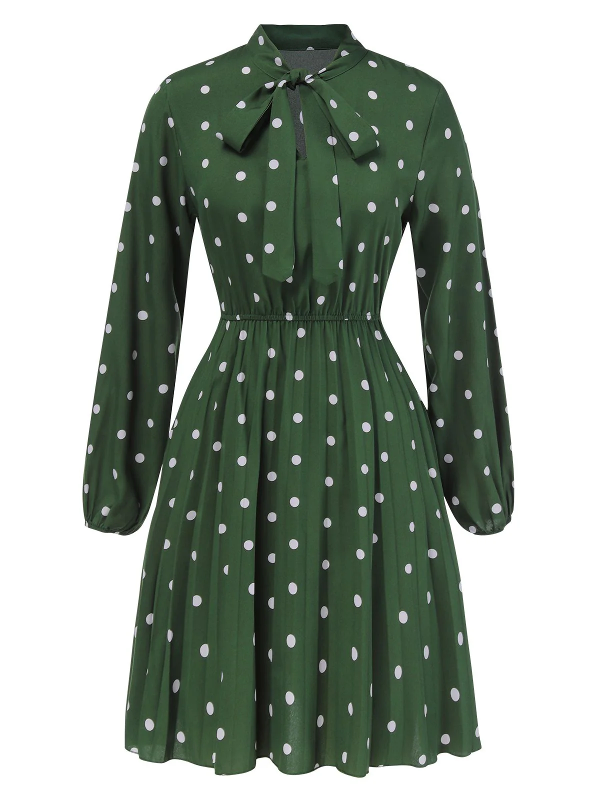 1940s Polka Dot Drawstring Pleated Dress - Image 2