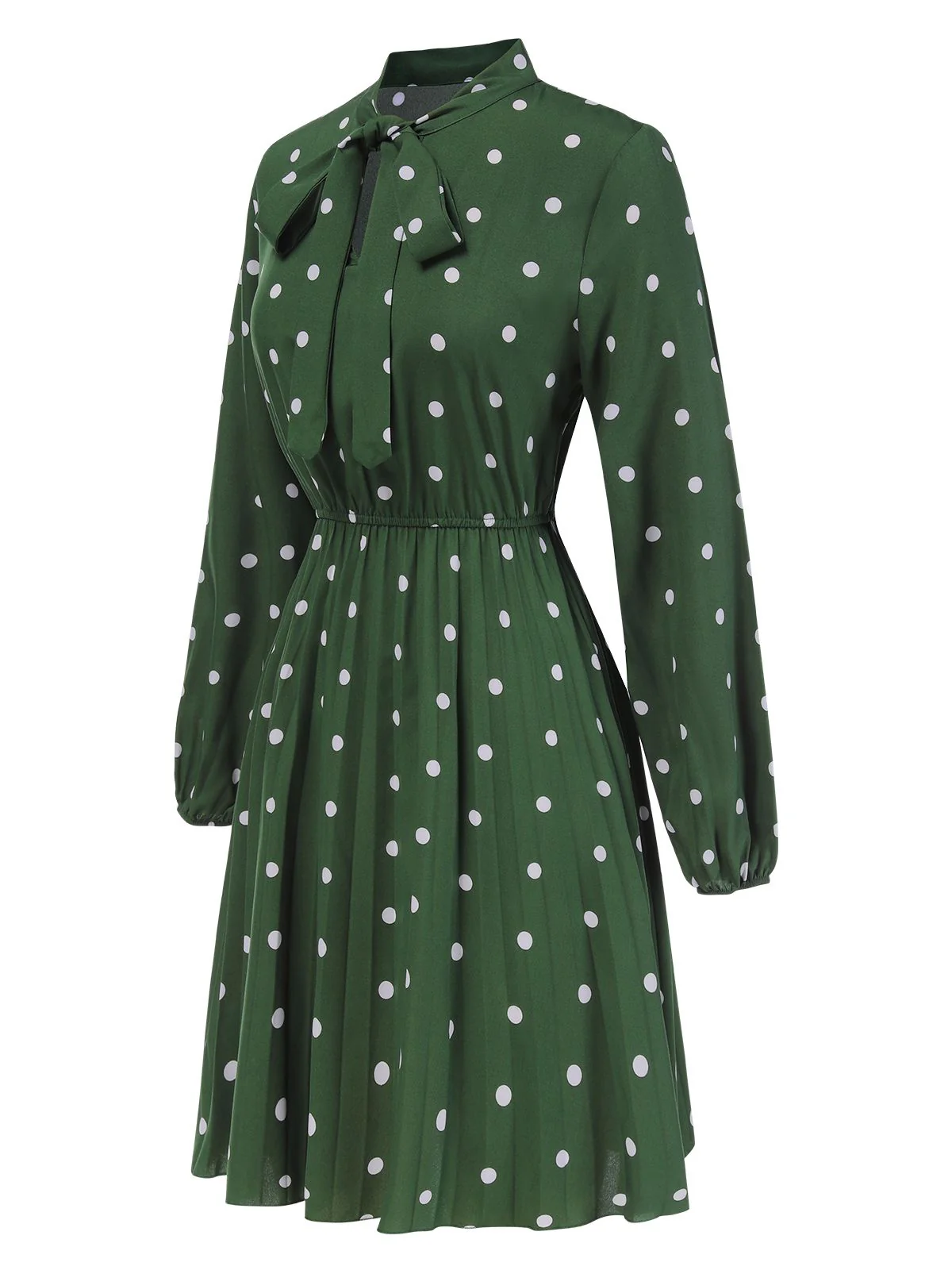 1940s Polka Dot Drawstring Pleated Dress - Image 3
