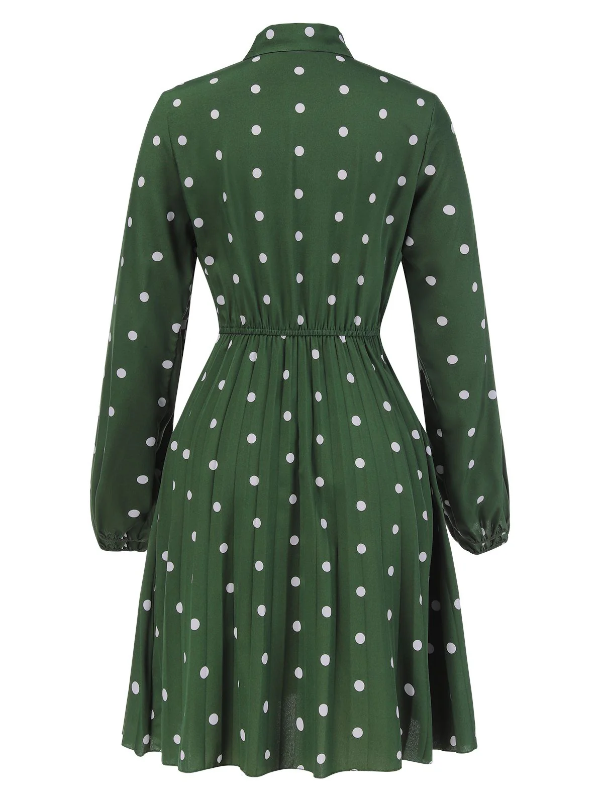 1940s Polka Dot Drawstring Pleated Dress - Image 4