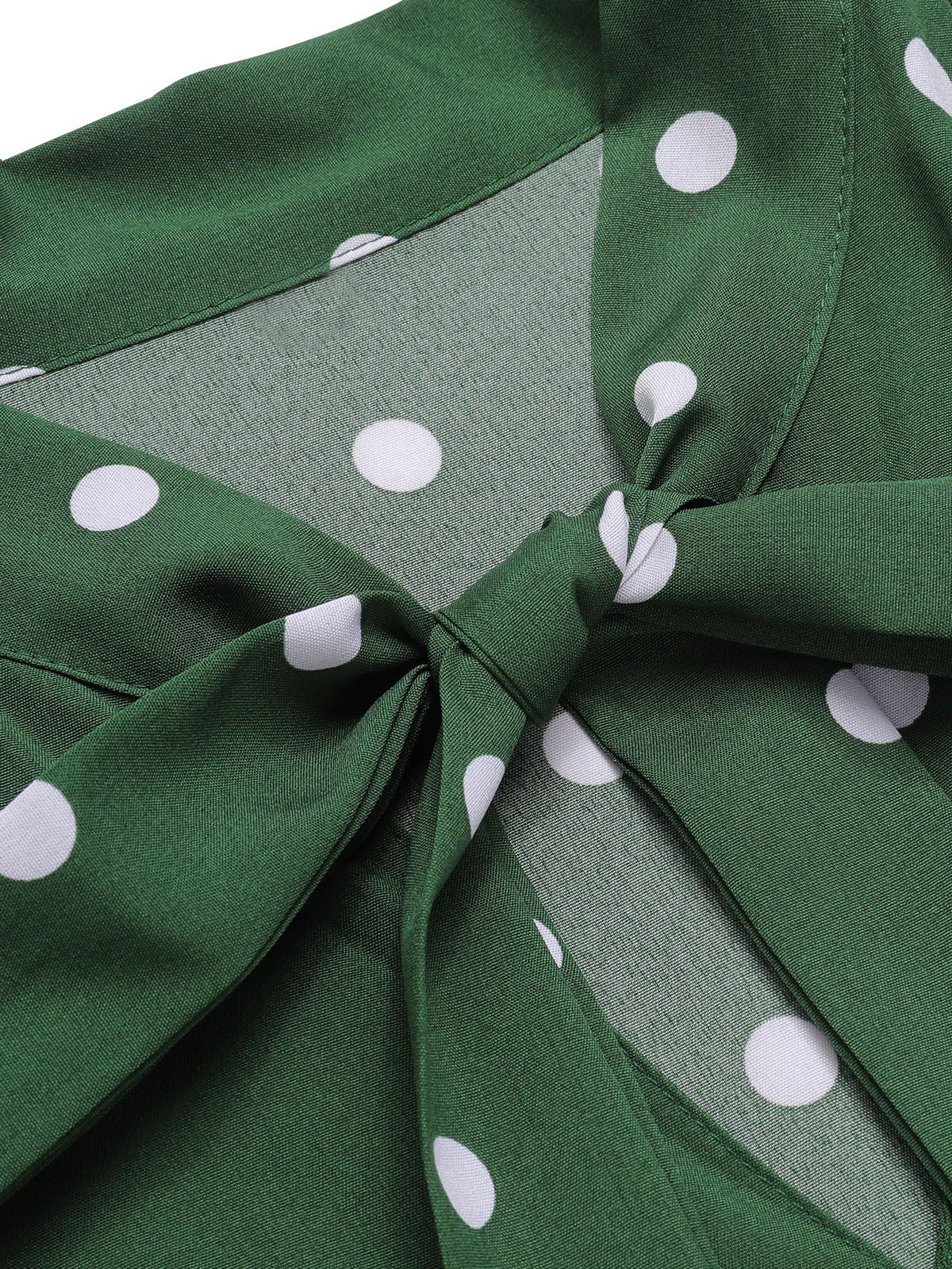 1940s Polka Dot Drawstring Pleated Dress - Image 5