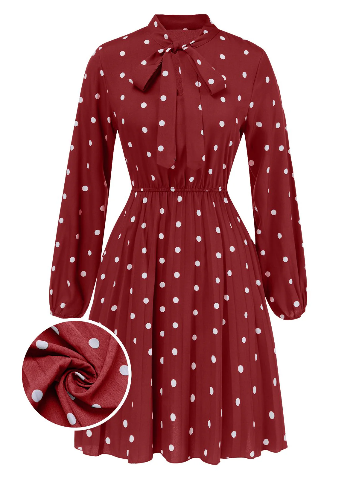 1940s Polka Dot Drawstring Pleated Dress - Image 7
