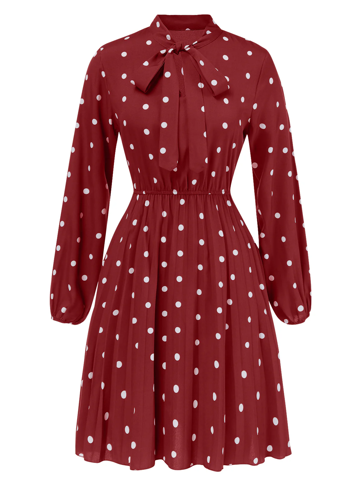 1940s Polka Dot Drawstring Pleated Dress - Image 8