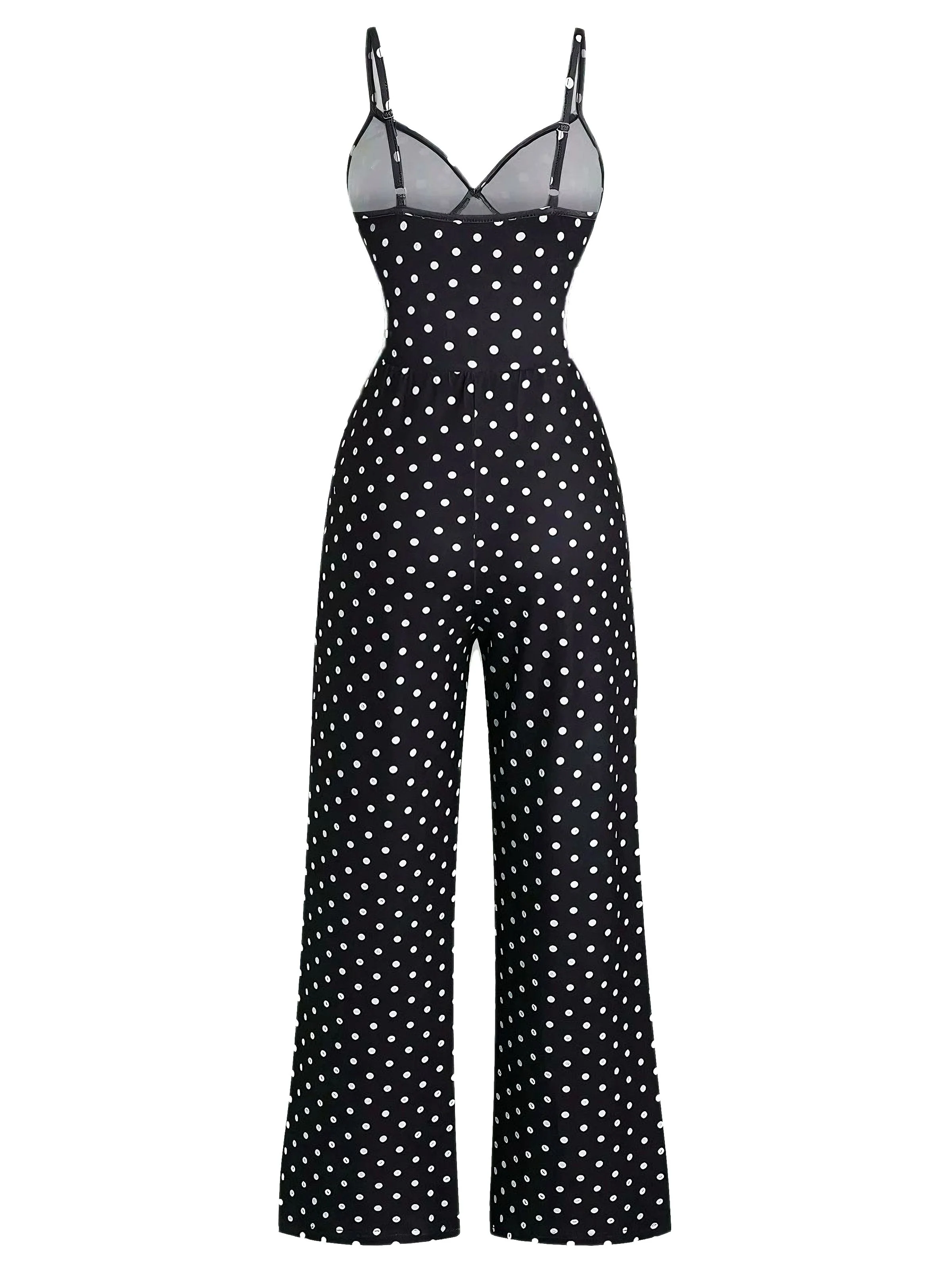 1940s Polka Dot Lace Trim Strap Jumpsuit - Image 2
