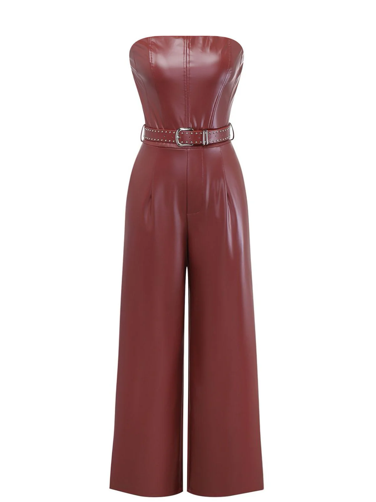 1940s PU Leather Belted Strapless Jumpsuit - Image 2