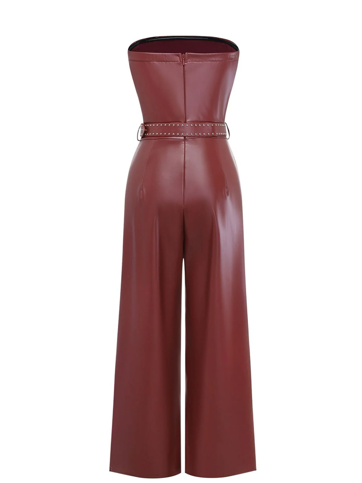 1940s PU Leather Belted Strapless Jumpsuit - Image 3