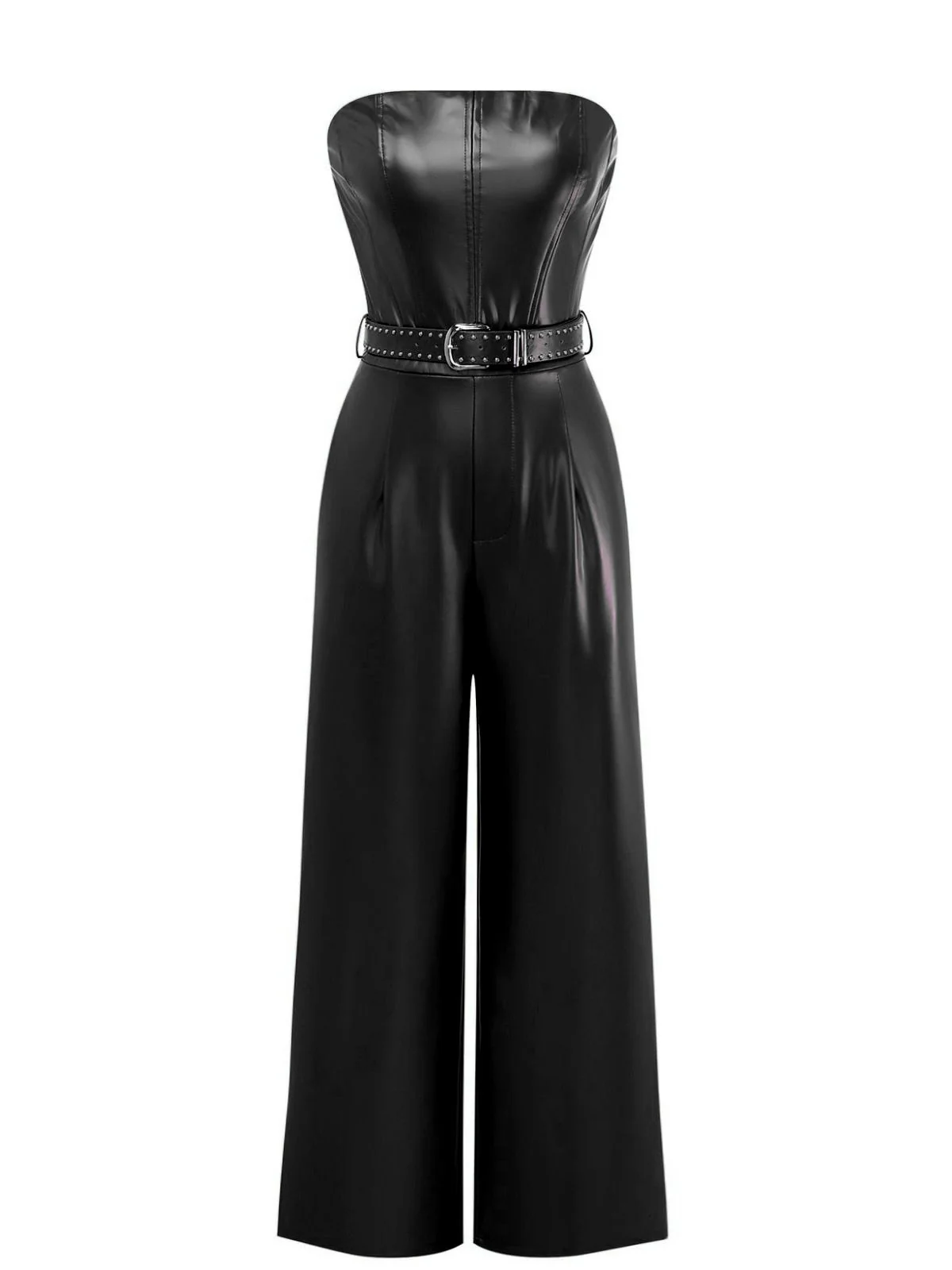 1940s PU Leather Belted Strapless Jumpsuit - Image 7