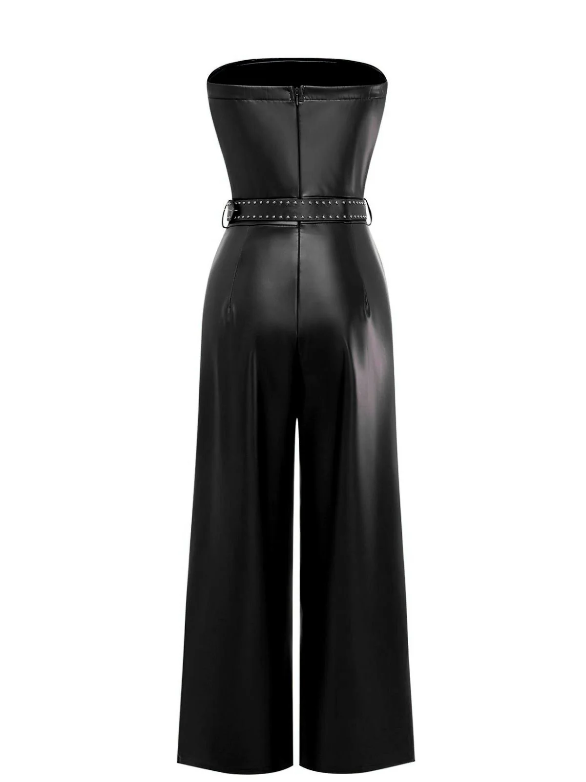 1940s PU Leather Belted Strapless Jumpsuit - Image 8